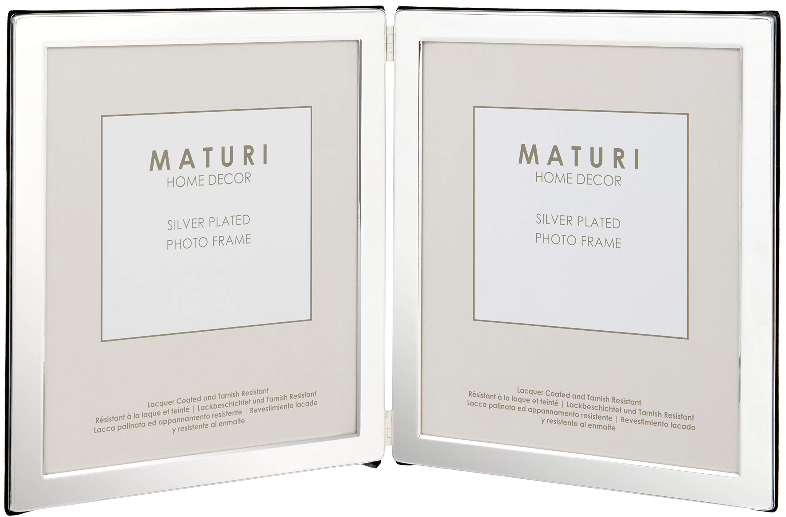 Maturi Silver Plated Double Photo Frame - Flat Edge Portrait, 8 x 10-inch (20 x 25cm)