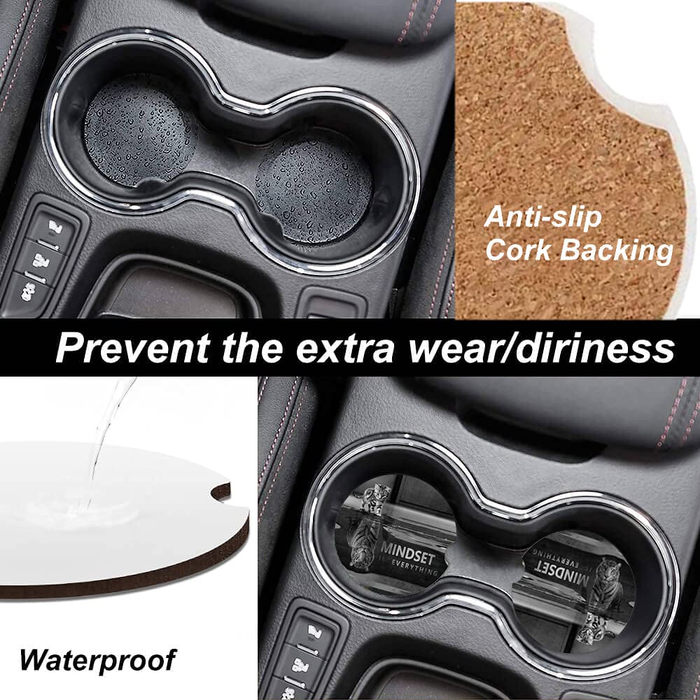 Mindset is Everything Absorbent Cup Holders Car Coasters Inspirational Quote Ceramic Stone Drinks Coaster Set for Women Man 2.56''(2 Pack)