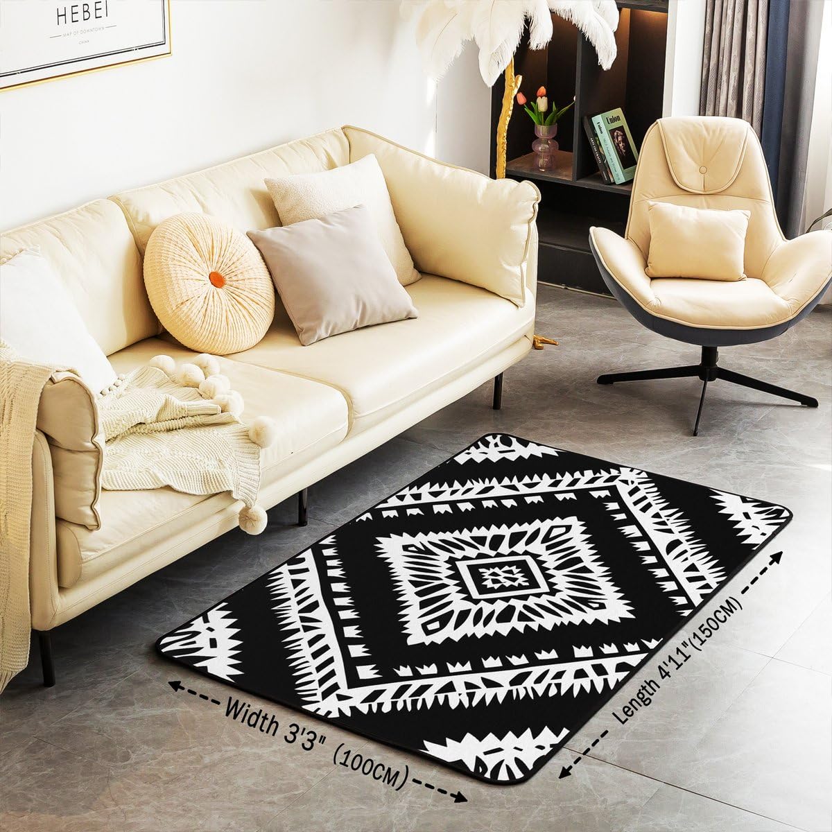Feelyou Southwest Area Rug 3x5 Boho Living Room Rugs for Kids Boys Girls Bedroom Modern Art Decor Carpet with Non-Slip Backing T