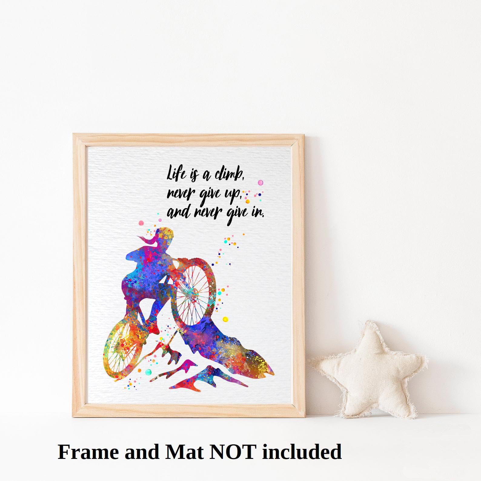 Dignovel Studios 8X10 Unframed Mountain Bike Hiking Life Is A Climb Never Give Up Woman Girl Inspirational Quotes Watercolor Art