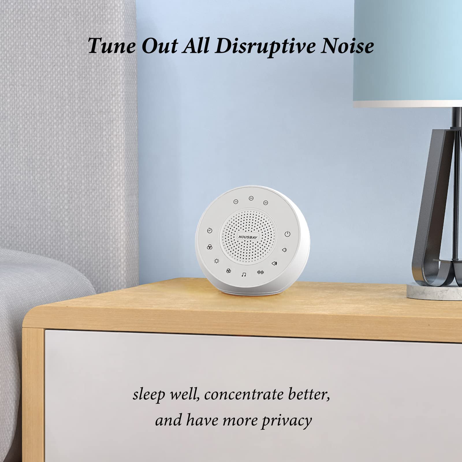 HOUSBAY White Noise Sound Machine, 31 Soothing Sounds, Night Light, Starshines Model, Small Travel Size for Kids & Baby