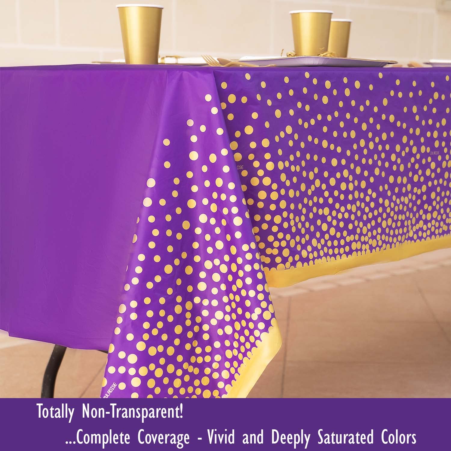Zuladise 2 Pack Purple Tablecloth Disposable Purple And Gold Plastic Table Cloths For Parties, Birthday, Graduation, Repunzel, T