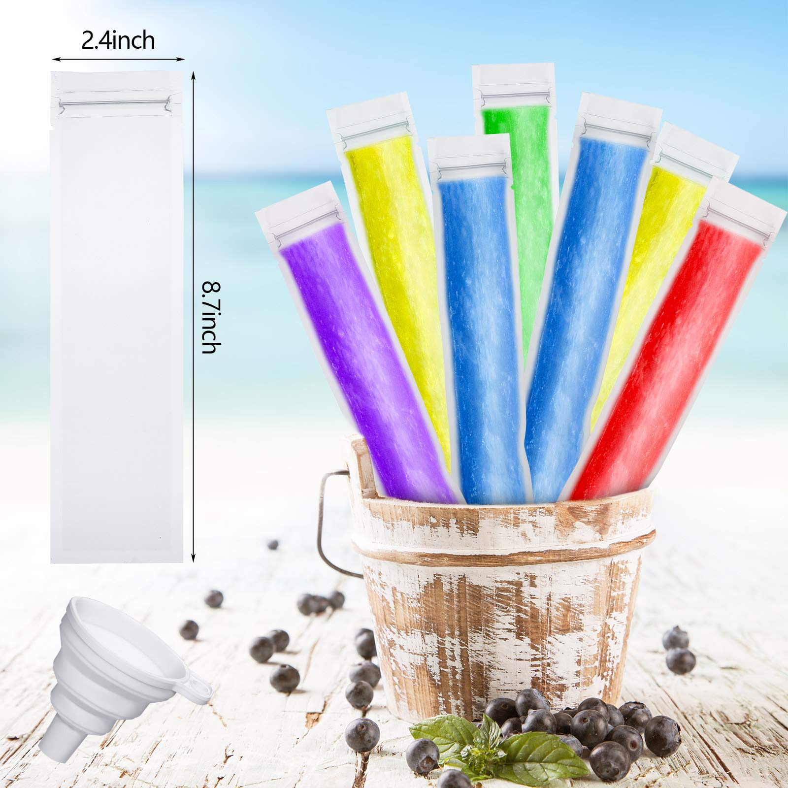 450 Pieces Disposable Ice Mold Bags Mold Bags Homemade Ice Lolly Bags With 3 Funnels Freeze Snacks Freezer Tubes For Healthy Sna