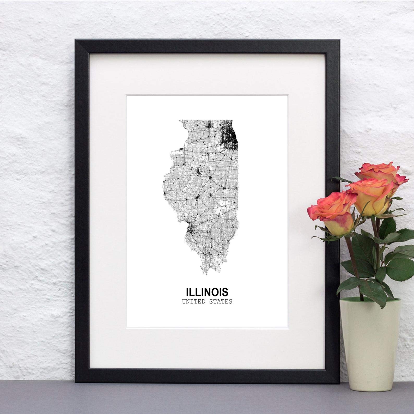 Eleville 11x14 Unframed Illinois Abstract Map Art Print - White Paper, Model wgn170, Minimalist Wall Decor for Home & Office