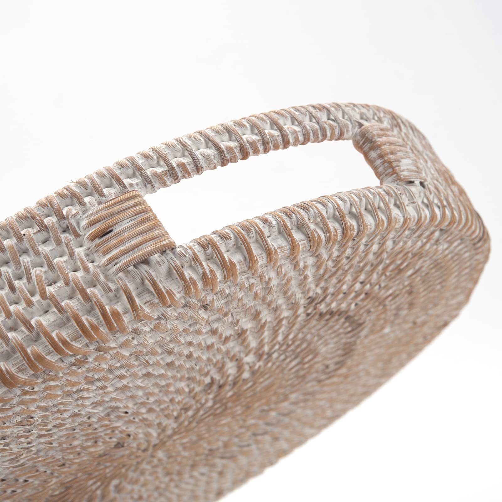 Round Rattan Serving Tray Decorative Woven Ottoman Trays With Handles For Coffee Table White (Small 11.8 Inch X 2.4 Inch)