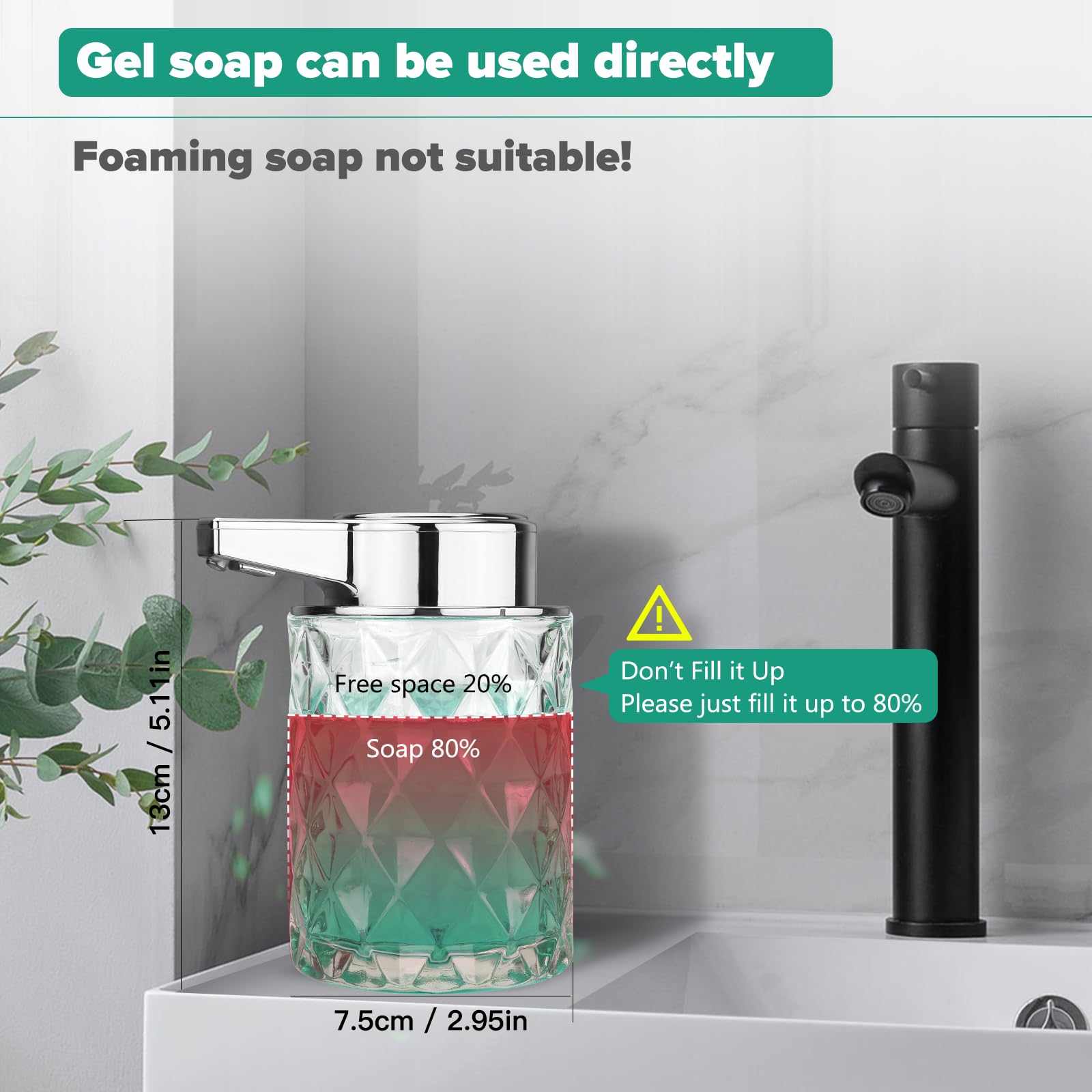 Automatic Soap Dispenser Liquid For Kitchen: 8 Oz Glass Touchless Clear Auto Soap Dispenser For Bathroom - Hand Dish Lotion Home