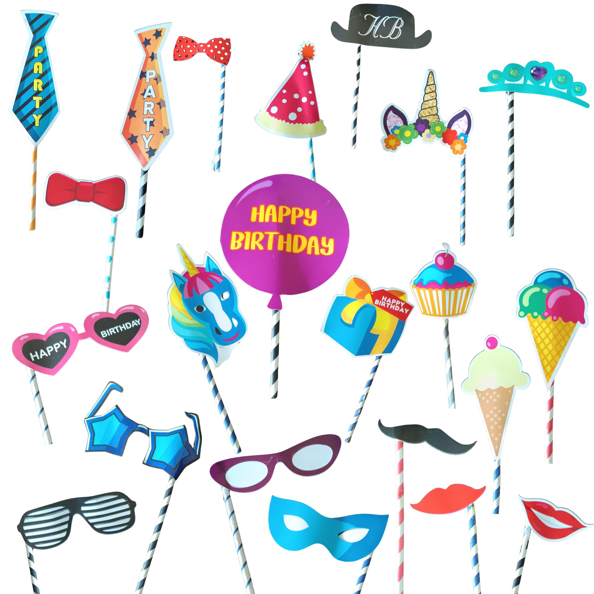 FI  FLICK IN 22 Pcs Happy Birthday Decoration Props Photoshoot Props for Birthday Funny Photo Booth Props for Kids Prop Items(P