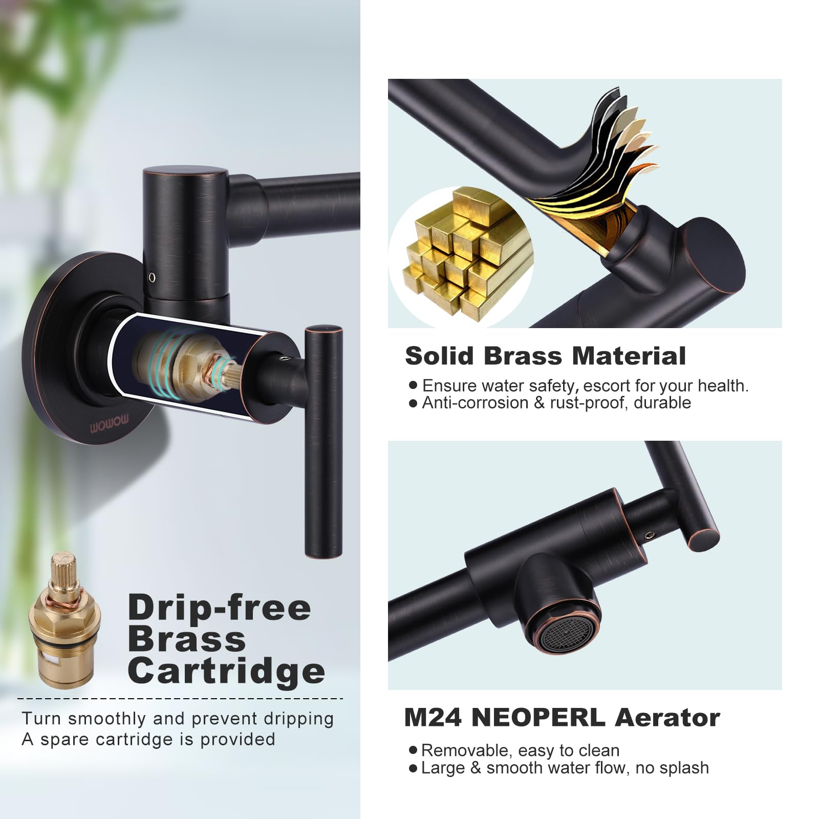 WOWOW Pot Filler Faucet Oil-Rubbed Bronze Commercial Wall Mount Stove Faucet  Brass Pot Filler Folding Faucet Over Stove  Kitchen Pot Faucet with Double Joint Swing Arms