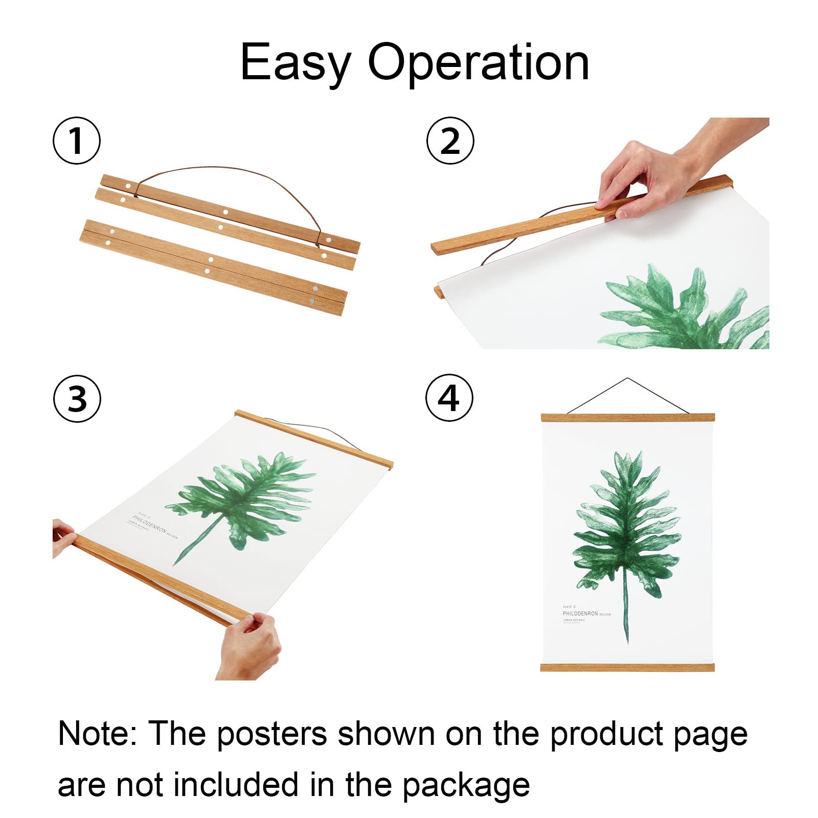 Falamon 2 Pack Magnetic Poster Hanger Frame, 12X16 12X18 12X24 Teak Wood Magnet Poster Frame For Posters, Prints, Photos, Pictur