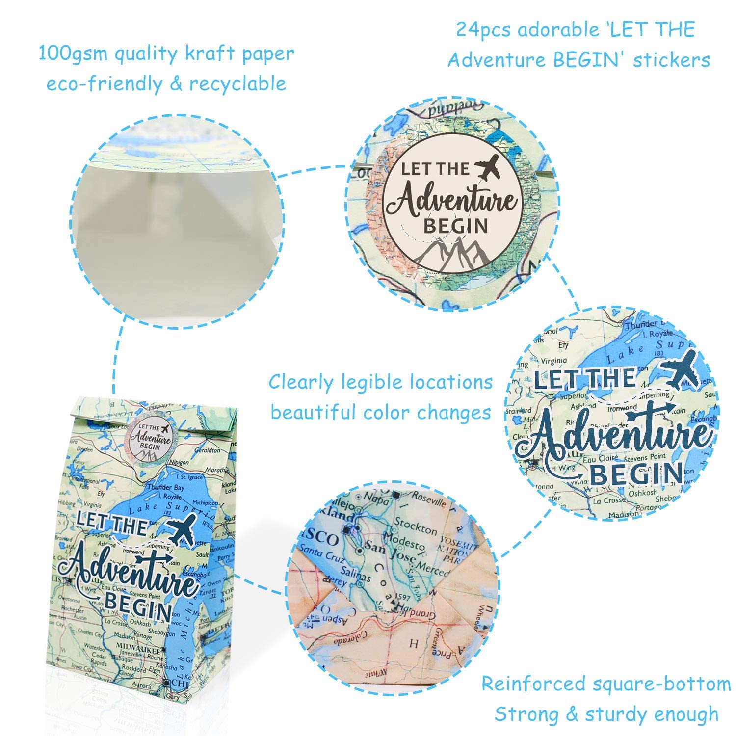 24 Pack Adventure Themed Party Favor Bags Let The Adventure Begins Gift Bags Adventure Awaits Bon Voyage Travel Farewell Themed
