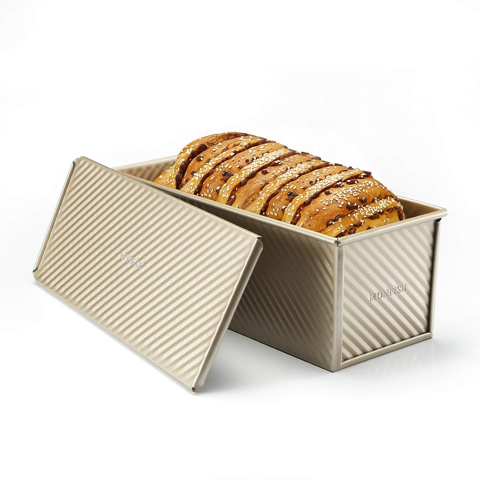 Monfish Large Loaf Pan W Lid Pullman Bread Pan 2.2Lb Dough Aluminumed Steel Commercial Grade Non Stick Loaf Baking Pan