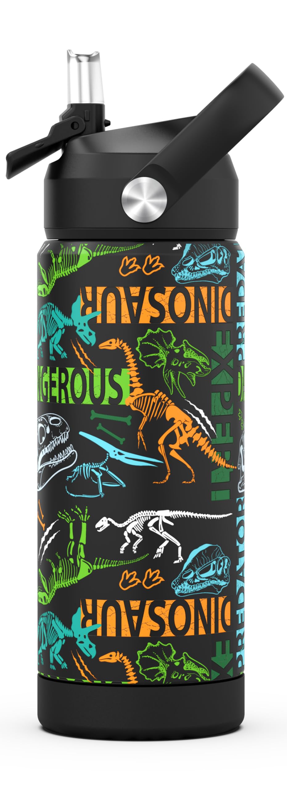 Ntswasd Boys Water Bottle with Straw,18 oz Kids Insulated Cups with Stainless Steel Leak Proof for School,Sport&Travel(Dinosaur)