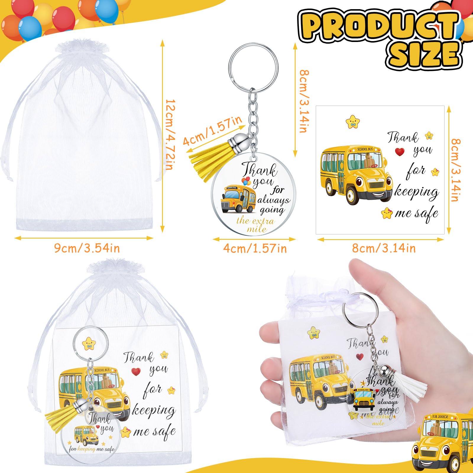 Geetery 24 Set School Bus Driver Appreciation Gifts Bulk Back To School Gifts For Bus Driver Acrylic Keychain Gift With Tassels