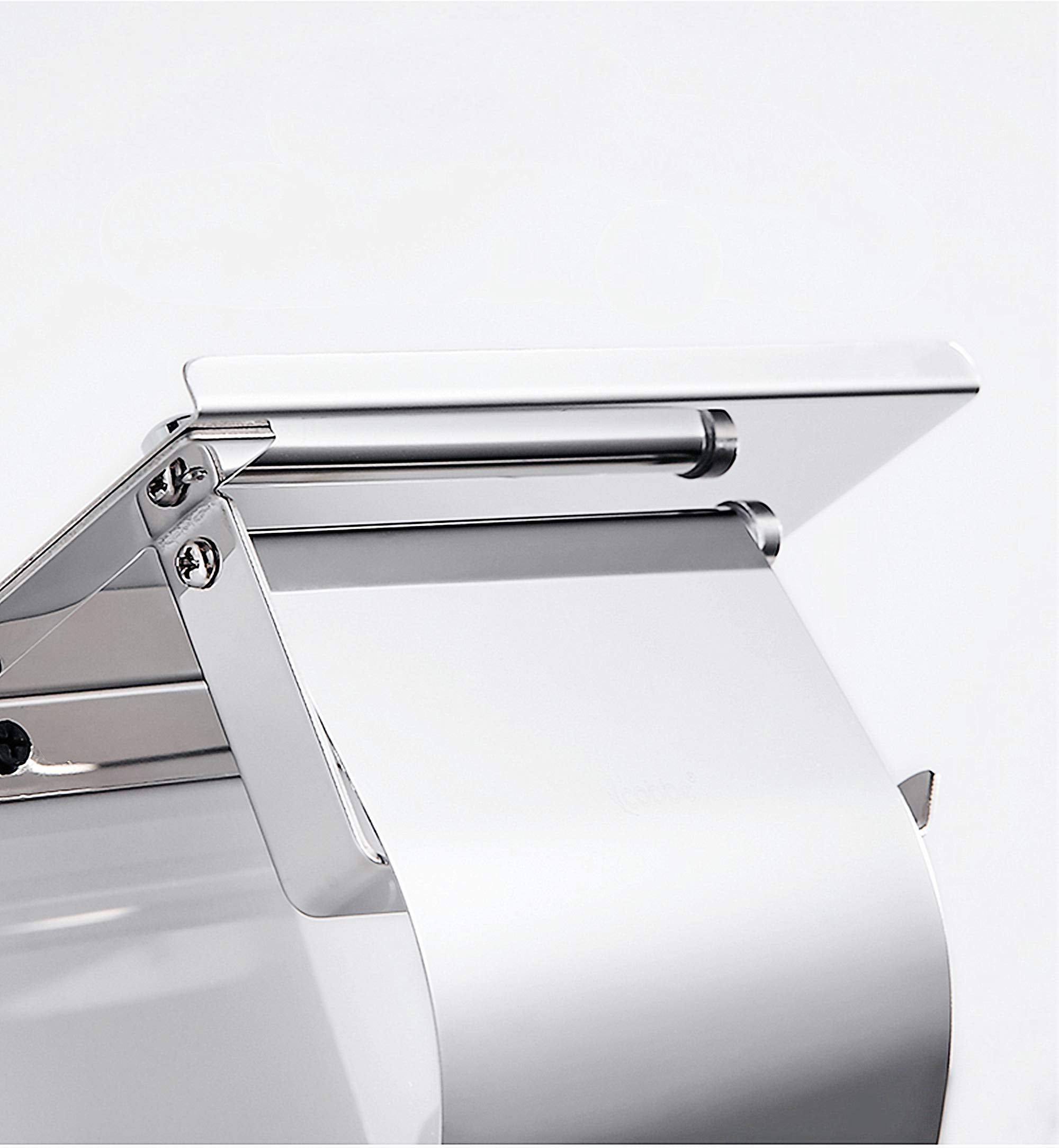 YEAVS Toilet Paper Holder with Phone Shelf and Waterproof Cover  SUS 304 Stainless Steel Tissue Roll Storage Rack (Polished Chrome)
