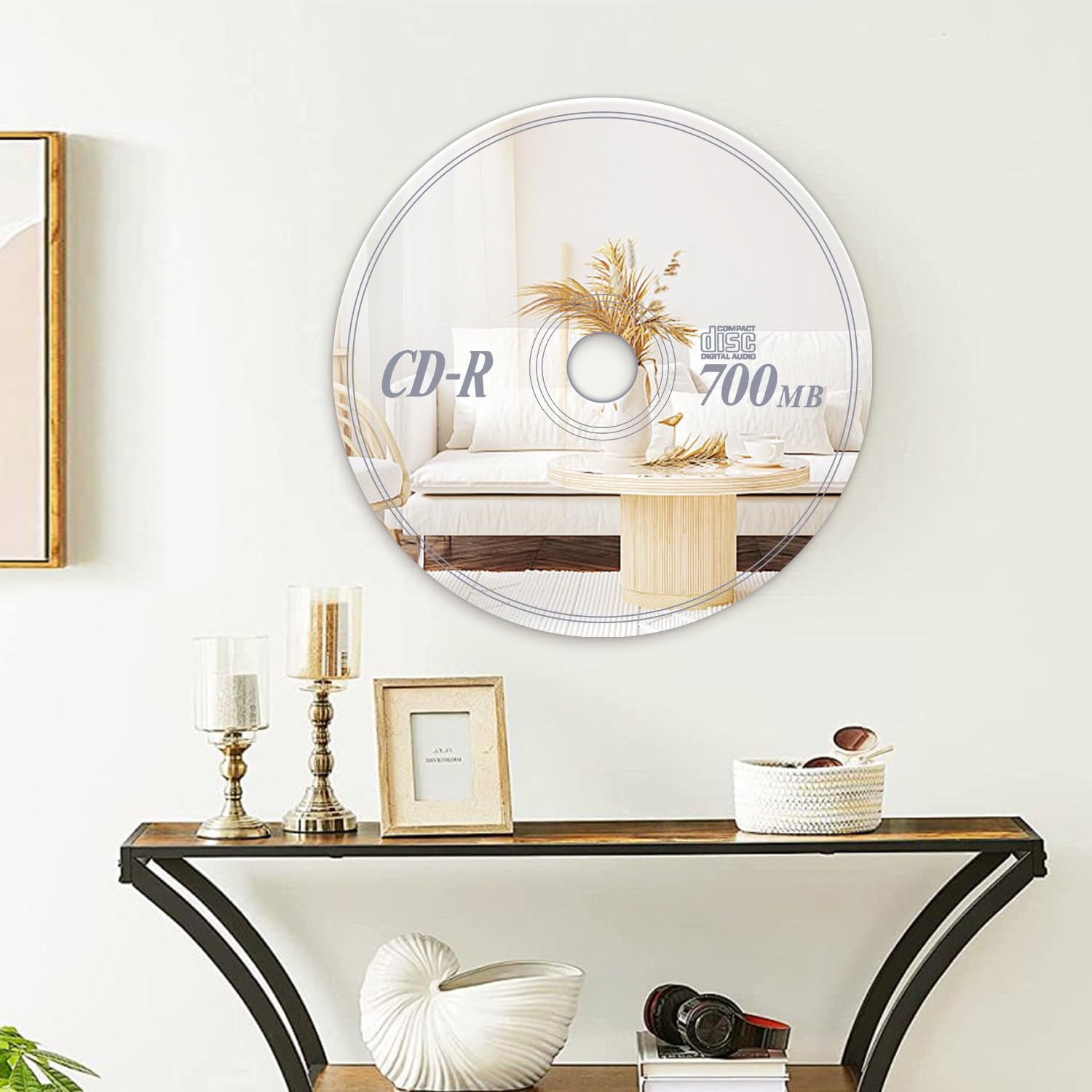 Minuover CD Mirror 13x13 Inch, Cool Music Room Decor, Y2K Wall Decor, Funky Home, Nostalgic Silver Acrylic Mirror, Vinyl Retro, 