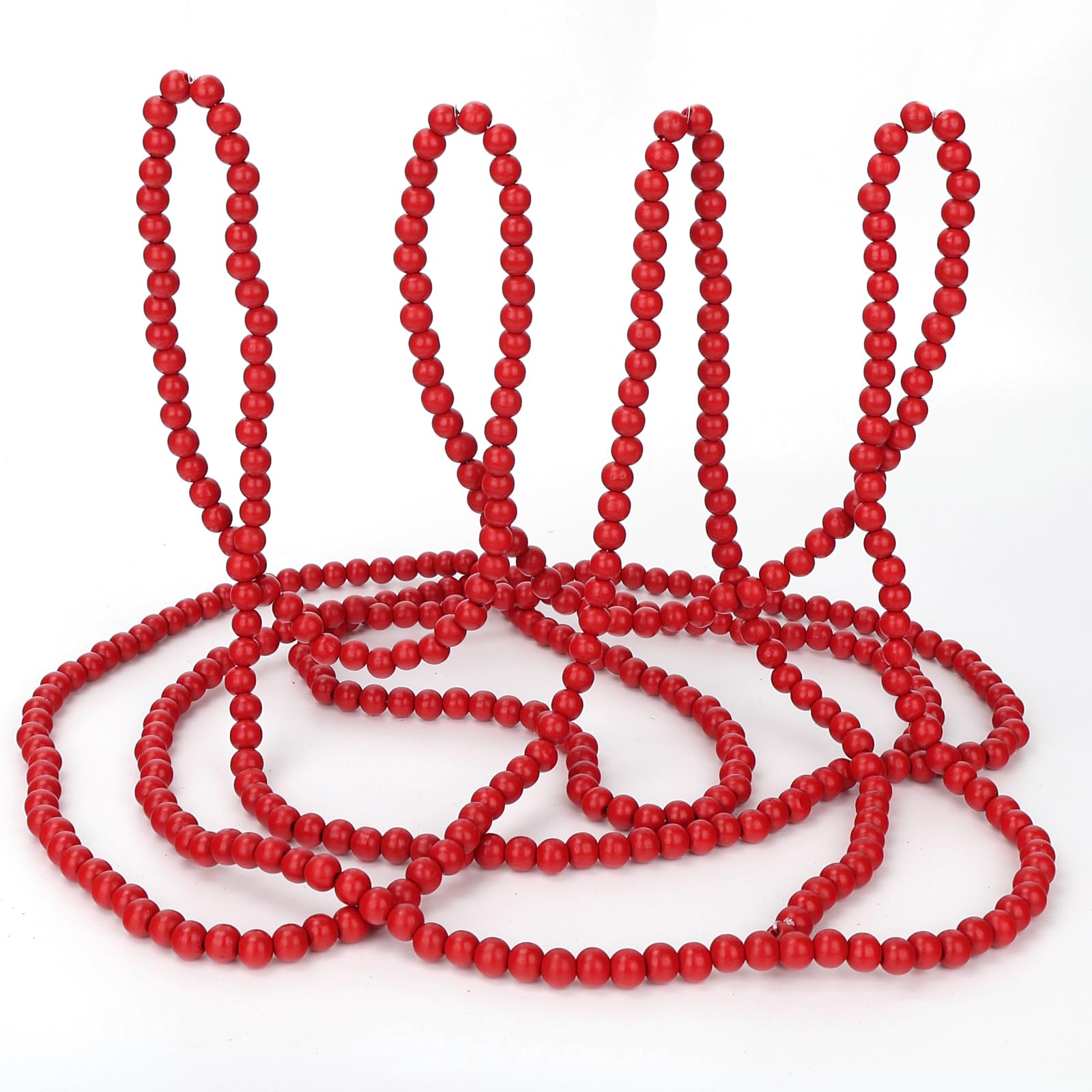 HSONAIGEE 16 Feet Red Christmas Wooden Beads Garland, Vintage Christmas Tree Bead Garland Farmhouse Fall Decor for Home and Fest