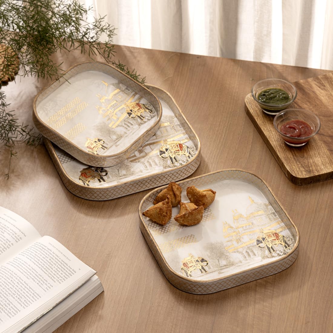 Duli Set Of 3 Mdf Wood Trays Enamel Coated| Square Trays Set Of 3 | Serving Trays | Wooden Tray | Kitchen&Dining Decorative | 10