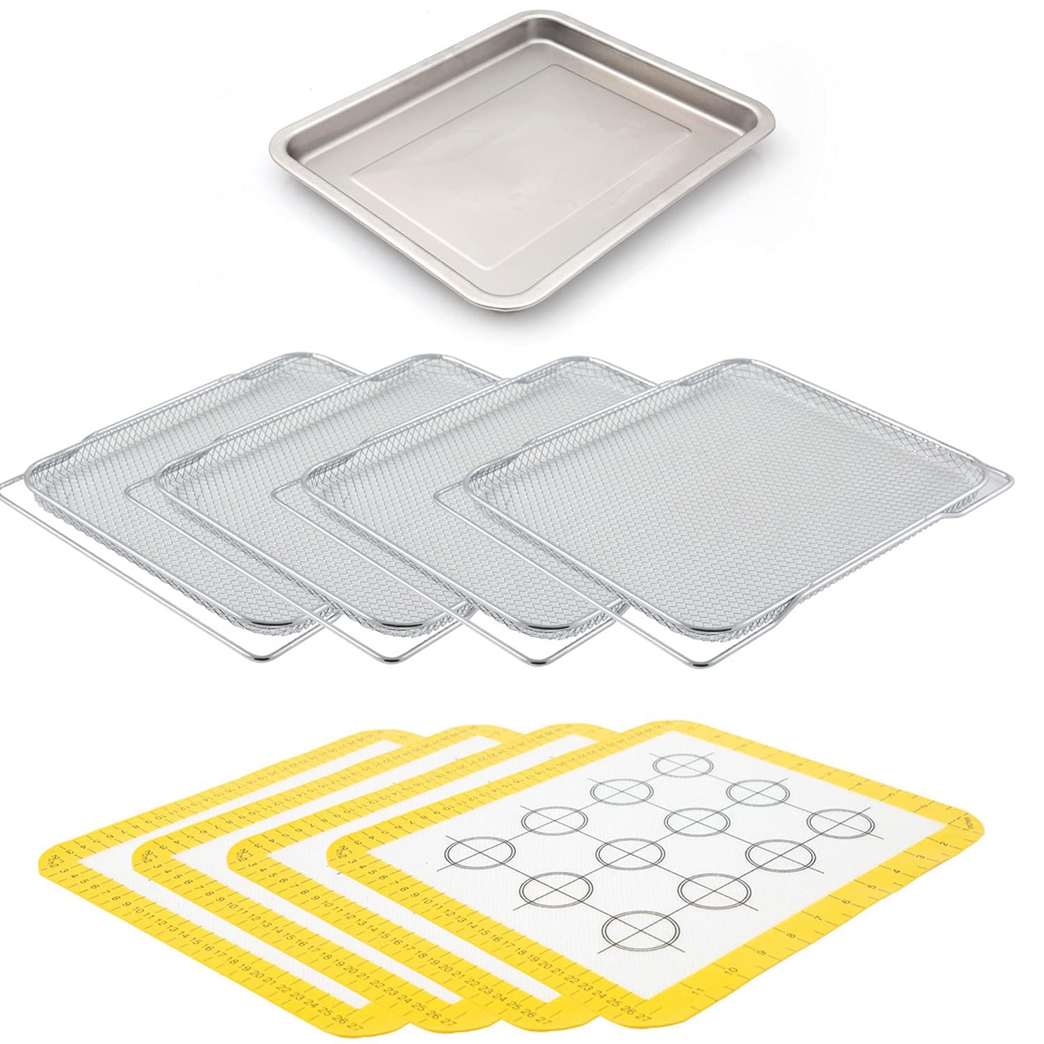 Nuwave Genuine 9-Piece Ultimate Baking Kit, 1.3    Deep Ss Roasting Tray, 4 Ss Racks, 4 - 11.5   X13    Silicone Baking Mats, Co
