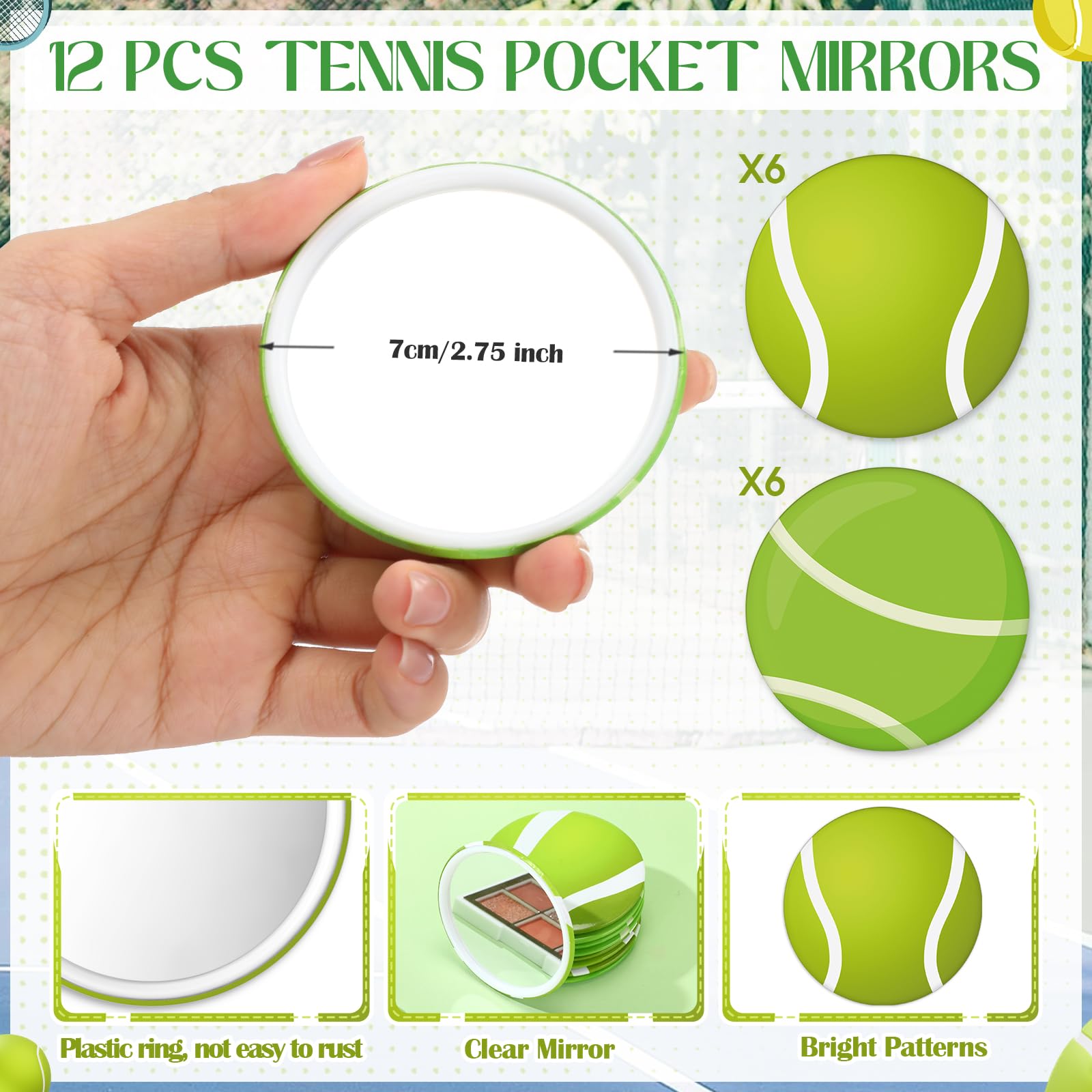 Kacctyen 24 Pcs Tennis Lovers Gifts For Women Tennis Themed Canvas Makeup Bags Compact Mirrors Accessories For Girl Bulk Party F