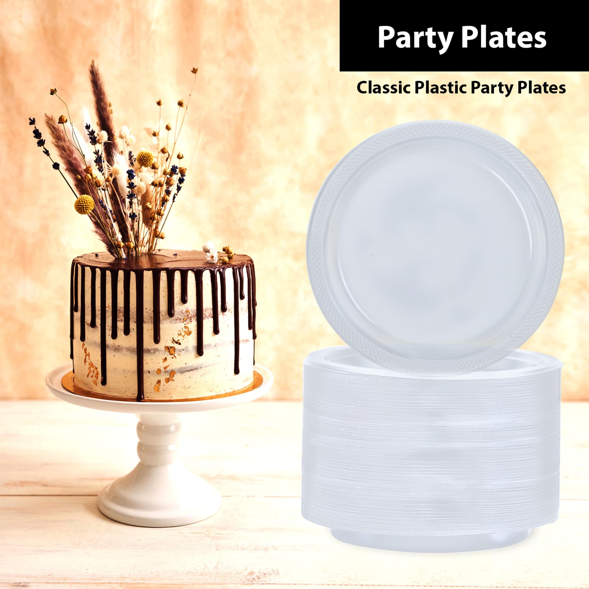 Clear Solid Color Premium Heavy Weight Plastic Dinner Plate (9'') 50 Count - Elegant & Durable For Parties & Events