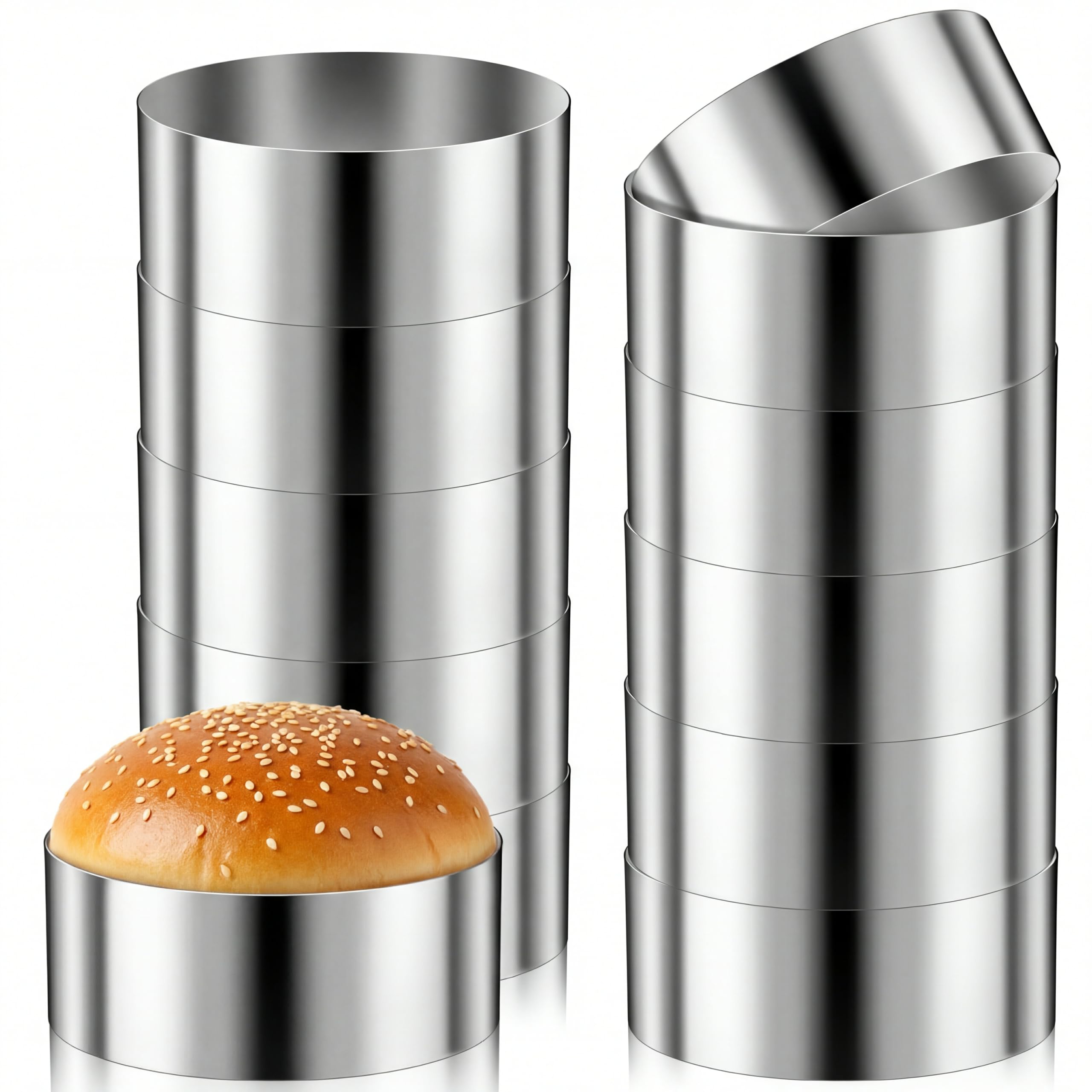 Acellegic 12 Pack 32 Pack 4 Inch Hamburger Bun Rings Mold English Baking Muffin Rings Stainless Steel Non Stick Baking Round Mol