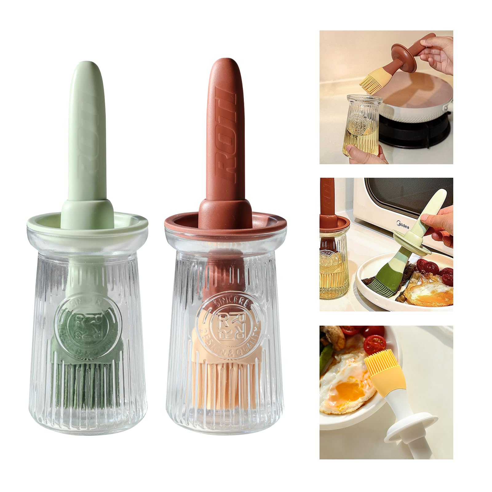 Uteynee Oil Dispenser with Brush - Glass Olive Oil Dispenser for Kitchen, 3 IN 1 Oil Brush for Cooking with Bottle Silicone Bast