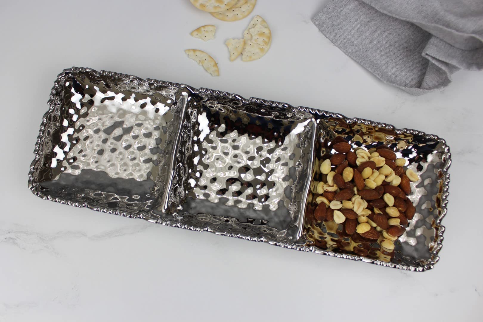 Pampa Bay Millenium Titanium-Plated Porcelain 3-Section Serving Piece, 15.5 X 5.5 X 1.5In