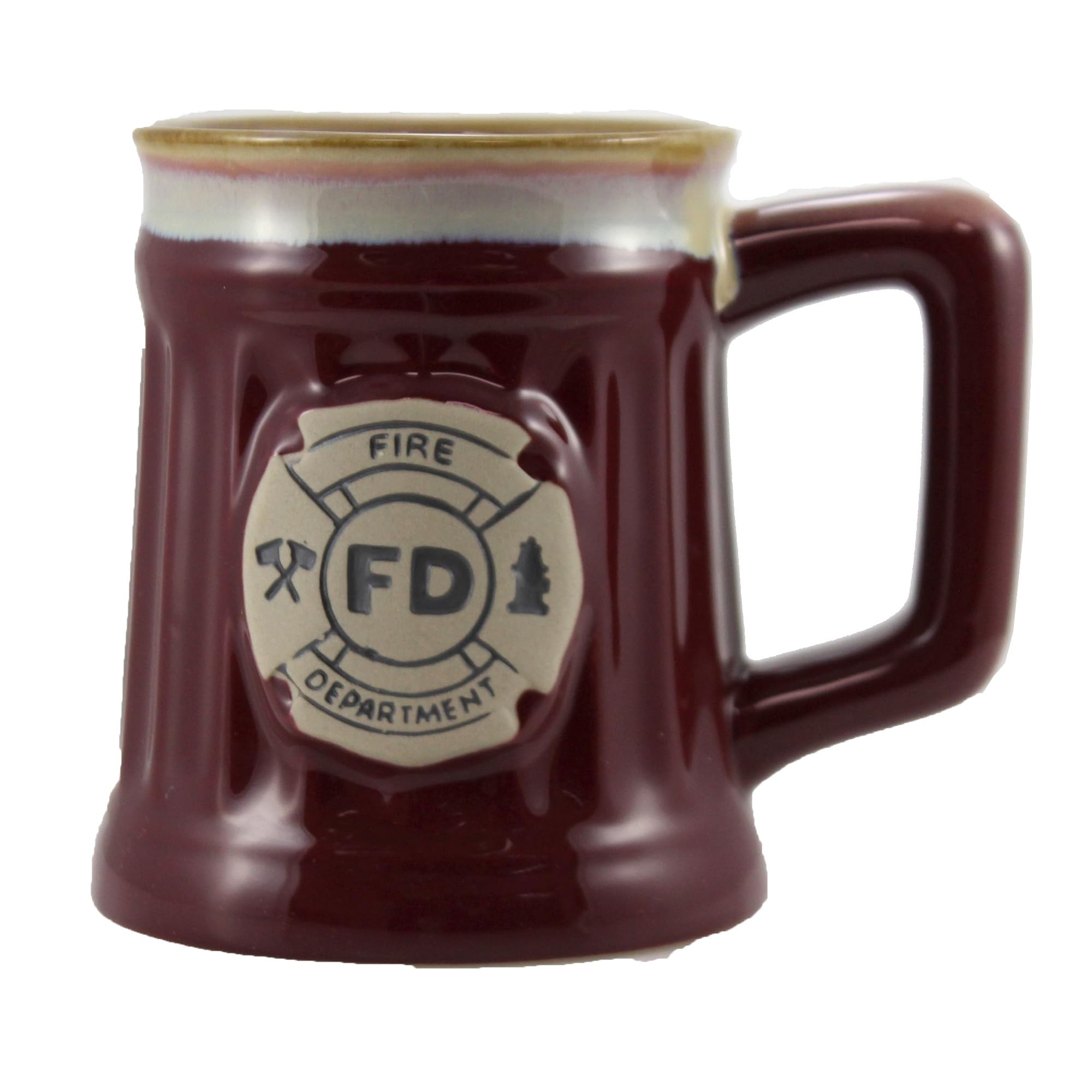 Fireman 15 Oz Porcelain Coffee Mug/Cup Burgundy Stein Shape With Fire Department Crest