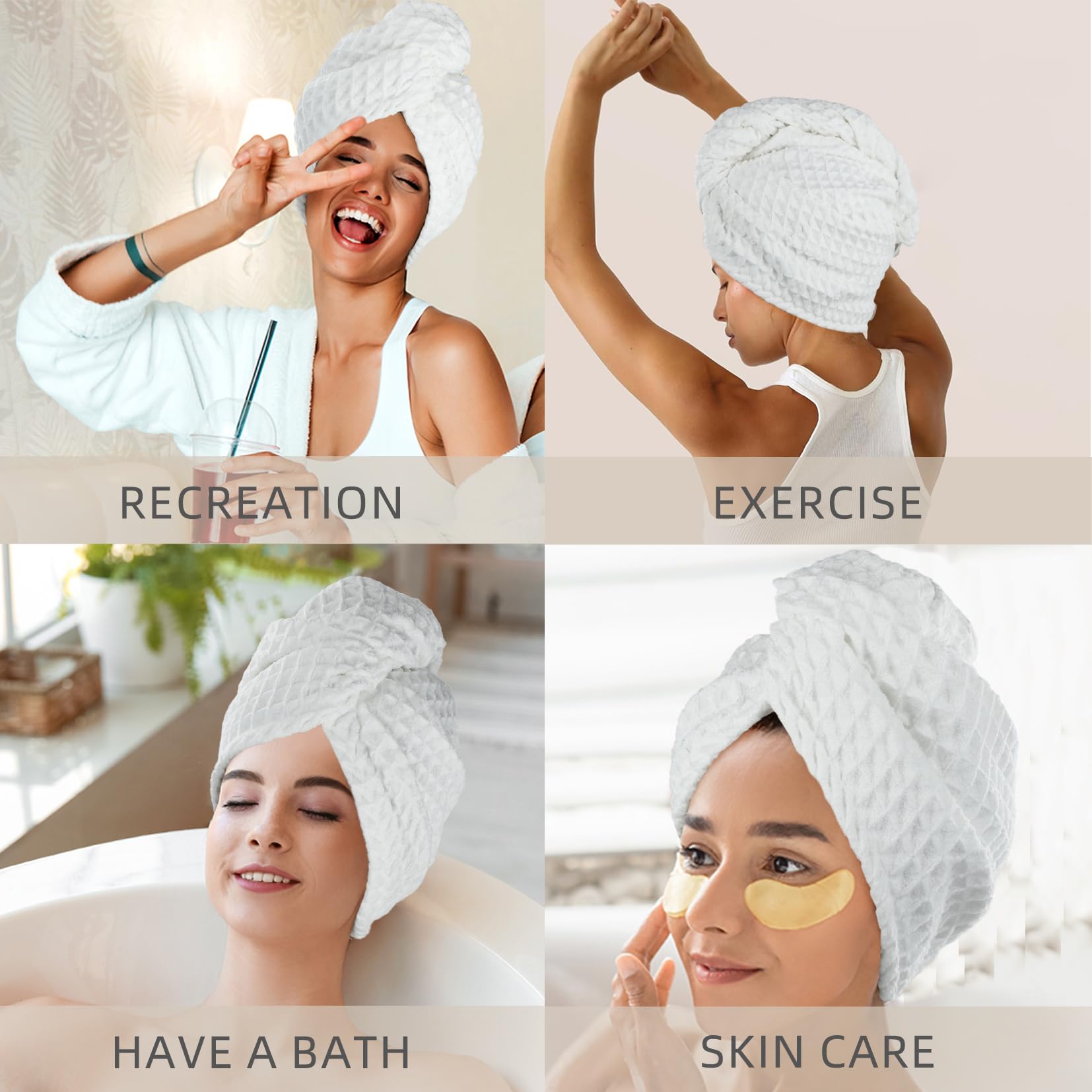MaopaoBeauty Microfiber Hair Towel Wrap Waffle Hair Drying Towel Quick Dry Super Absorbent Hair Towels for Long, Curly & Thick H