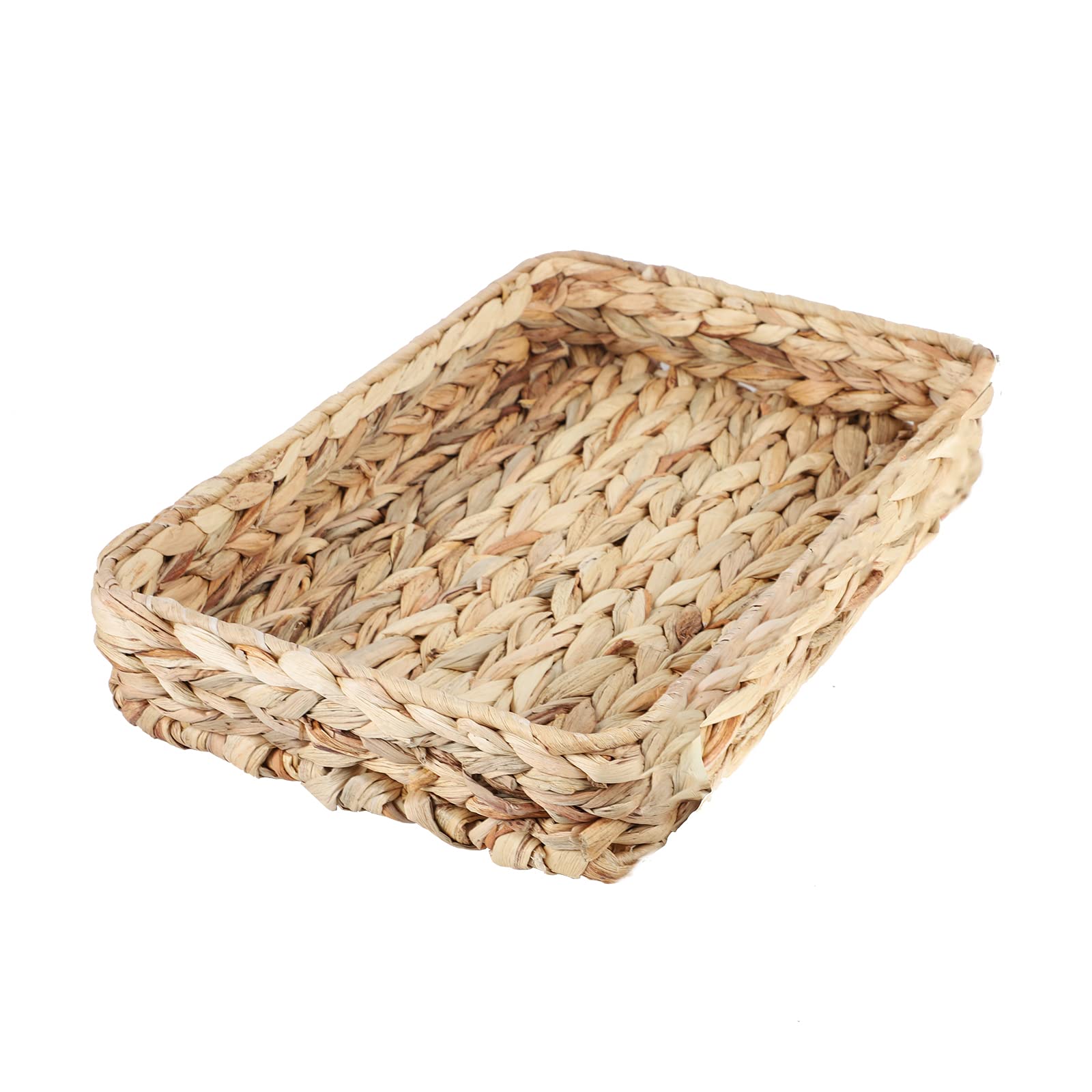 Water Hyacinth Woven Serving Tray Rectangular Hand-Woven Wicker Storage Trays For Coffee/Breakfast/Dessert/Fruit/Bread (Original