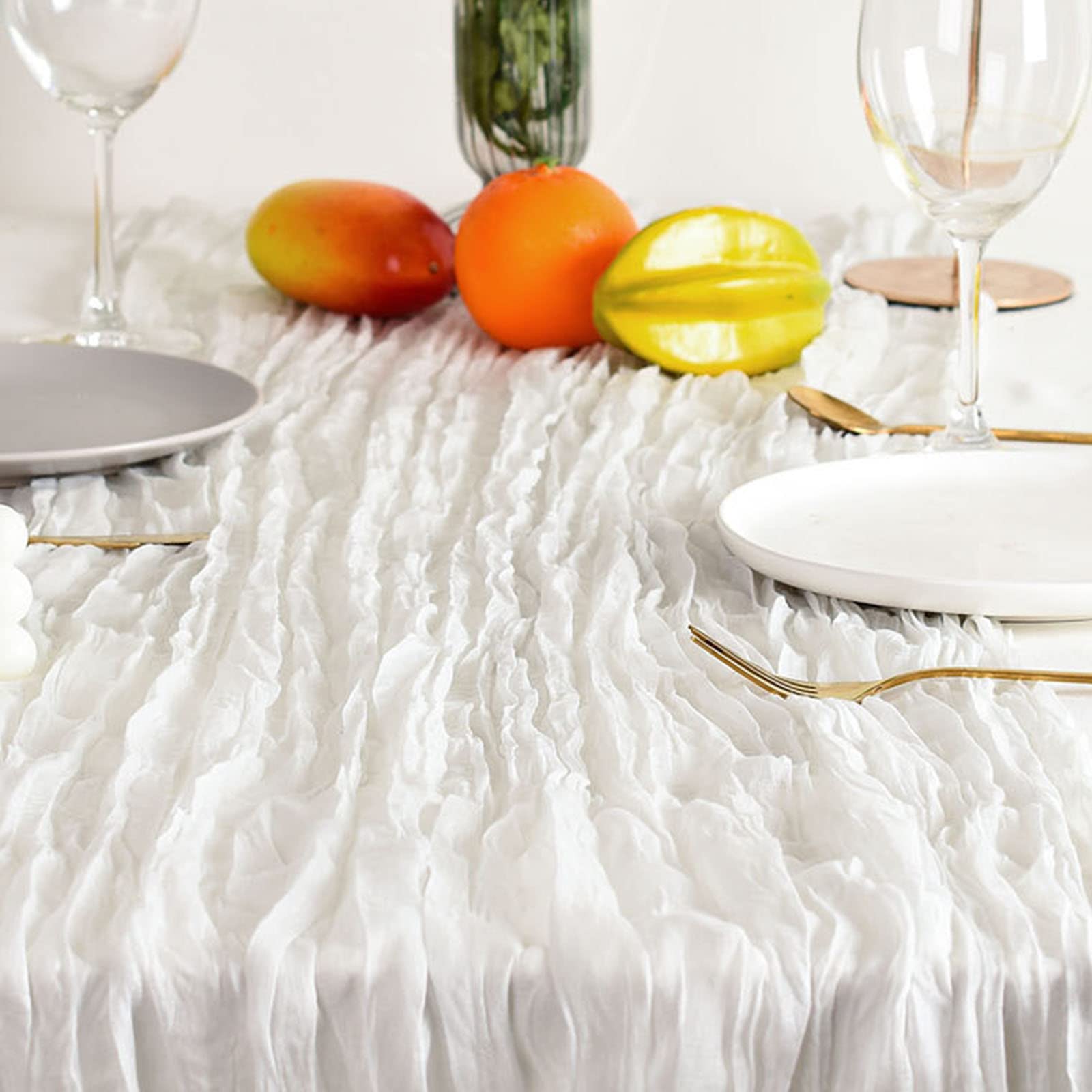 Icosamro White Cheesecloth Table Runner Set Of 2, 13Ft (36X157 Inch), Boho Cheese Gauze Cream Beige Decoration For Fall Thanksgi