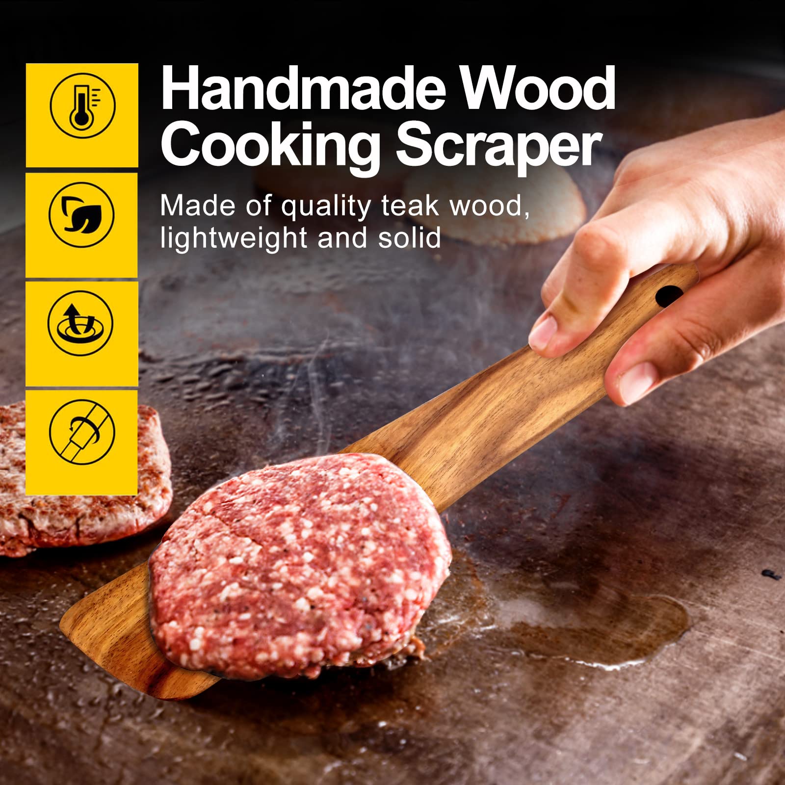 2 Pcs Teak Wooden Spatula Set Flat Kitchen Turner Spatula Best Wood Spatula For Cooking Baking Spatula Non Stick Kitchen Utensil