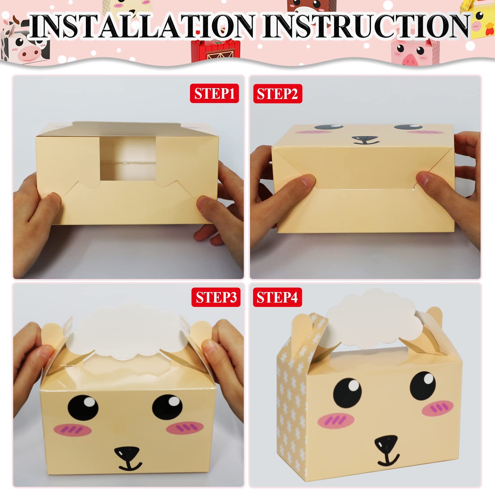 12 Pack Farm Animal Party Favor Boxes Farm Theme Birthday Goodie Boxes Farmhouse Animals Gift Candy Bags Barnyard Treat Boxes Fo