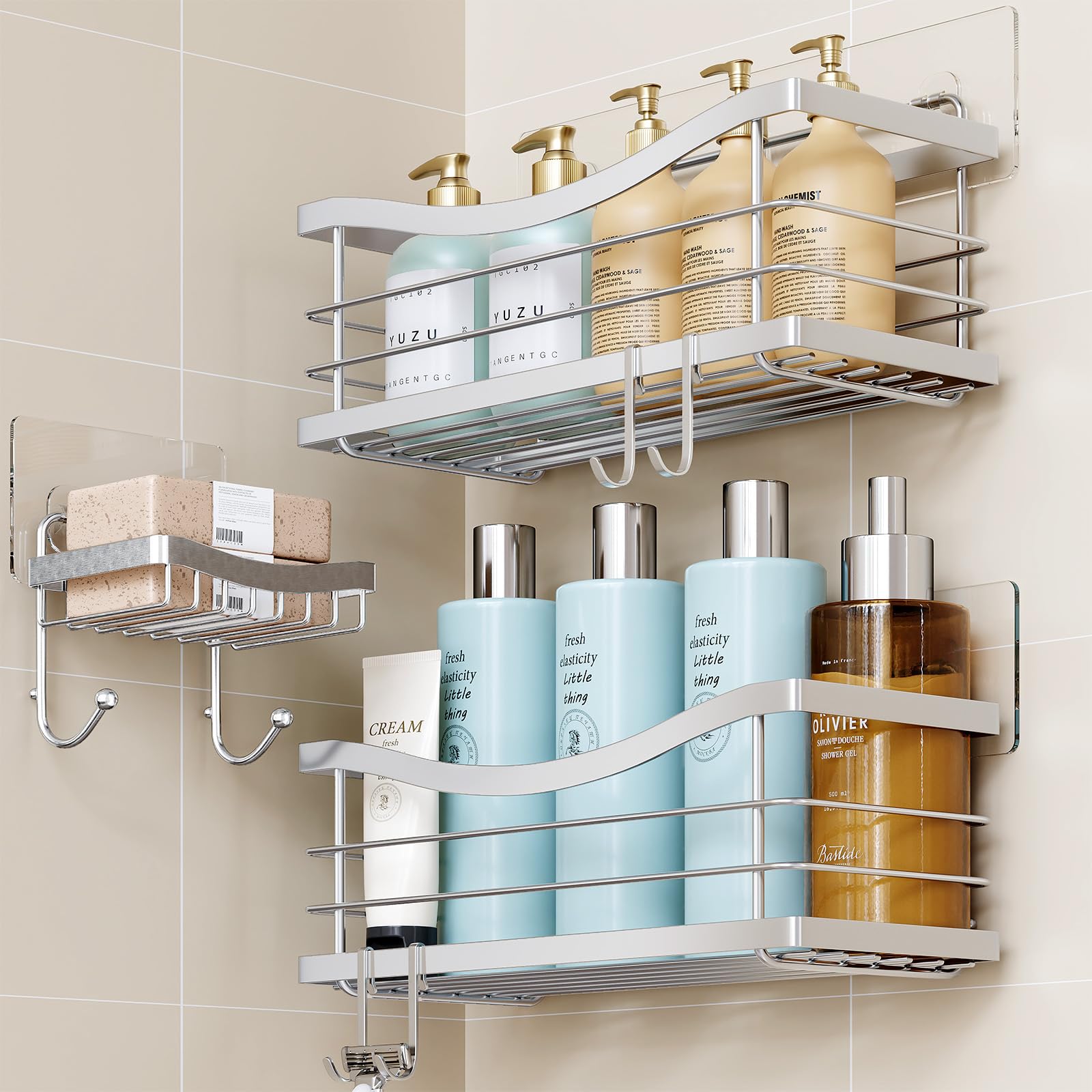 Odesign Shower Caddy 3 Pack-Shower Organizer Shelves Rack Rustproof Sus304 Stainless Steel For Bathroom Storage&Kitchen-No Drill
