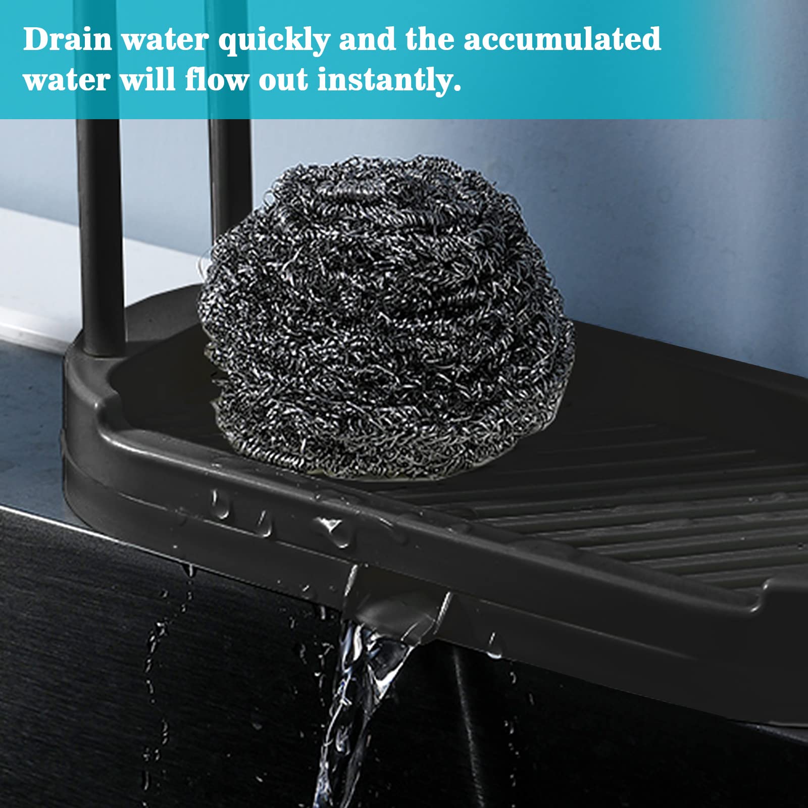 Muuboox Kitchen Sink Rack Tray Organizer Stand For Sponge, Dish Cloth, Rag, Brush, Scrubber Storage And Organization (Black)