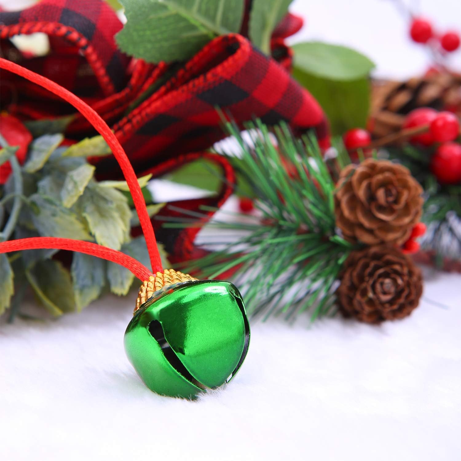 URATOT 24 Pieces Jingle Bell Necklaces with Connect Ribbons for Christmas Decoration
