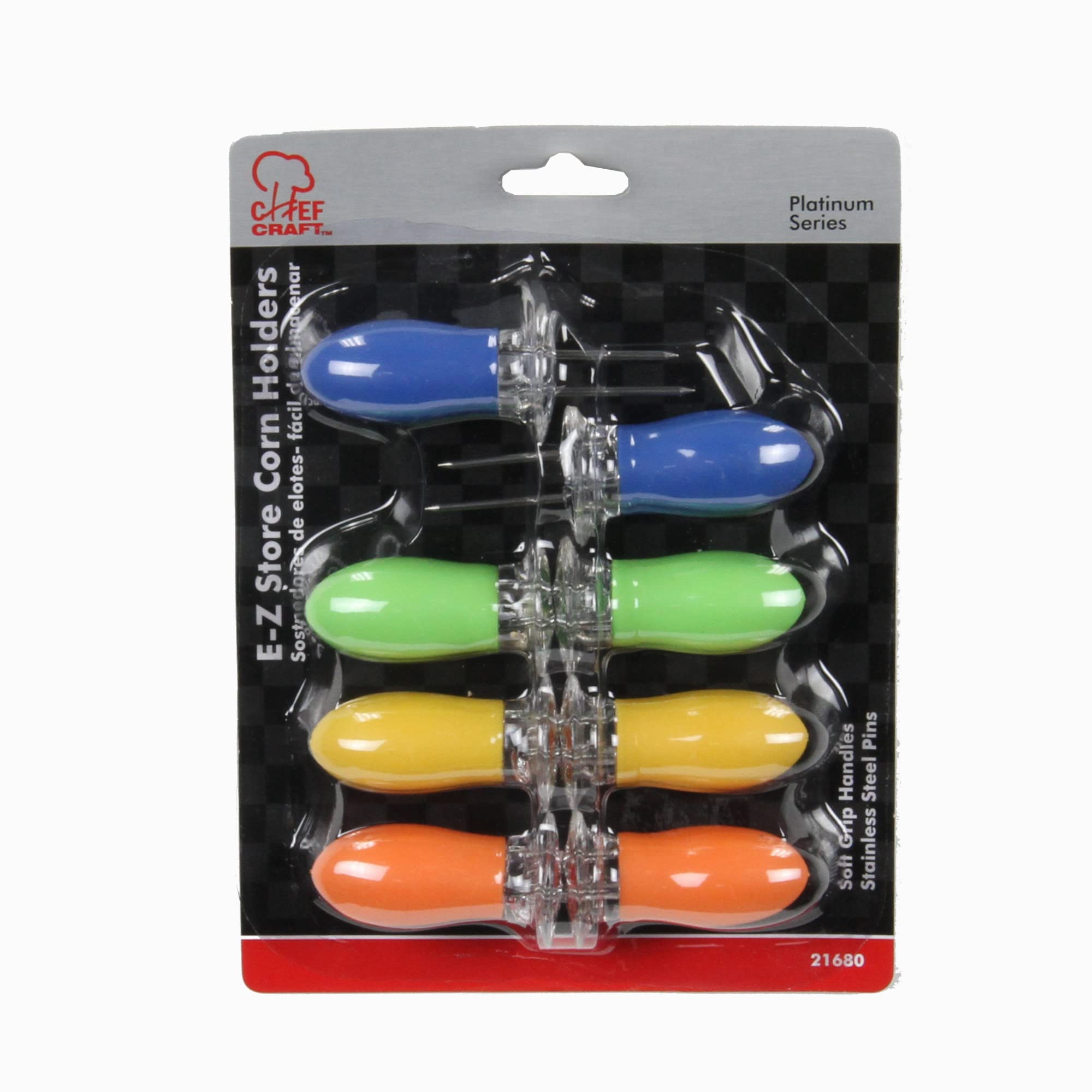 Chef Craft Classic Ez Store Jumbo Corn Holders, 8 Piece Set, Yellow/Green/Blue/Orange
