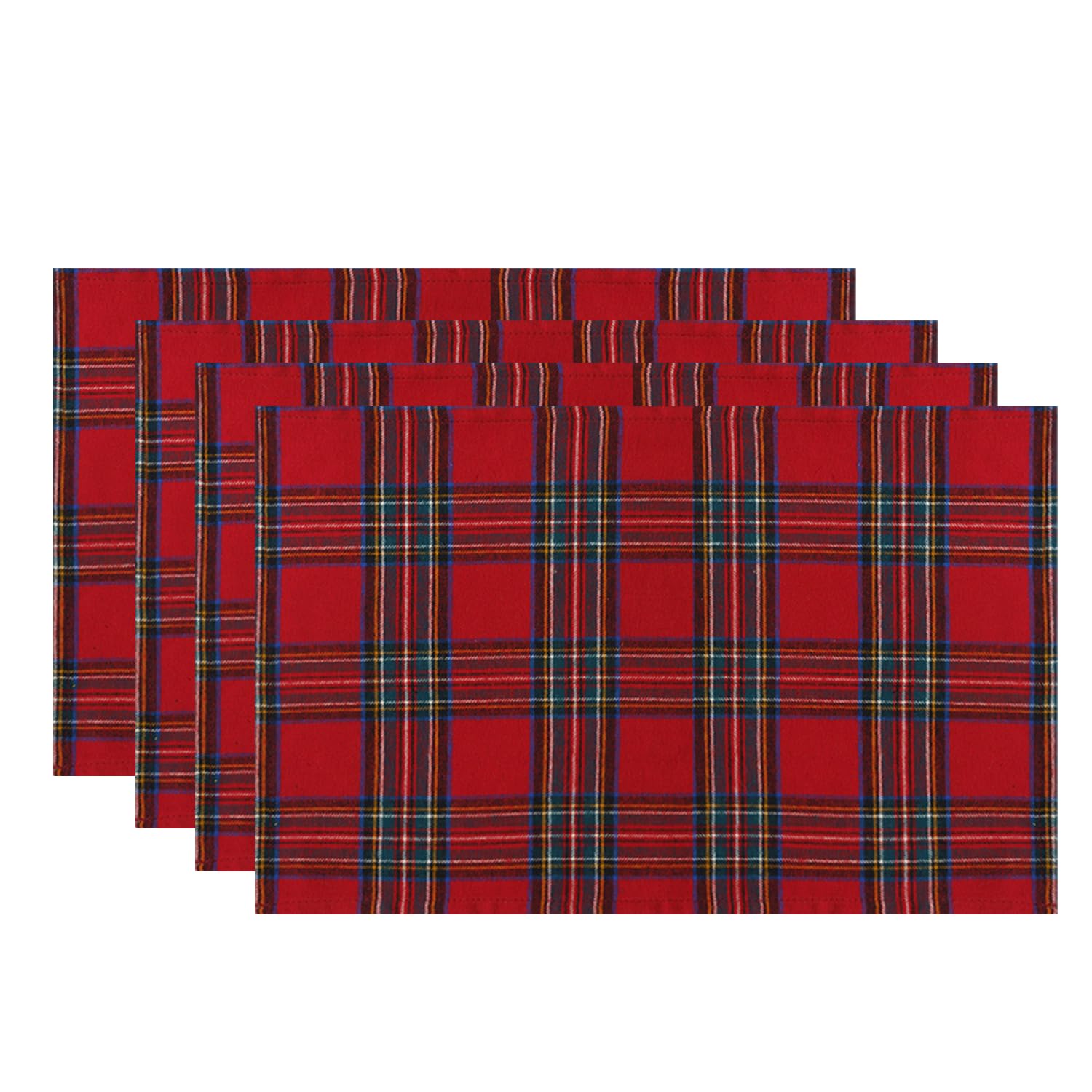 Softalker Christmas Checkered Tartan Placemats Set Of 4-12 X 18 Inch - Red Buffalo Plaid Xmas Place Mats, Heat Resistant Washabl
