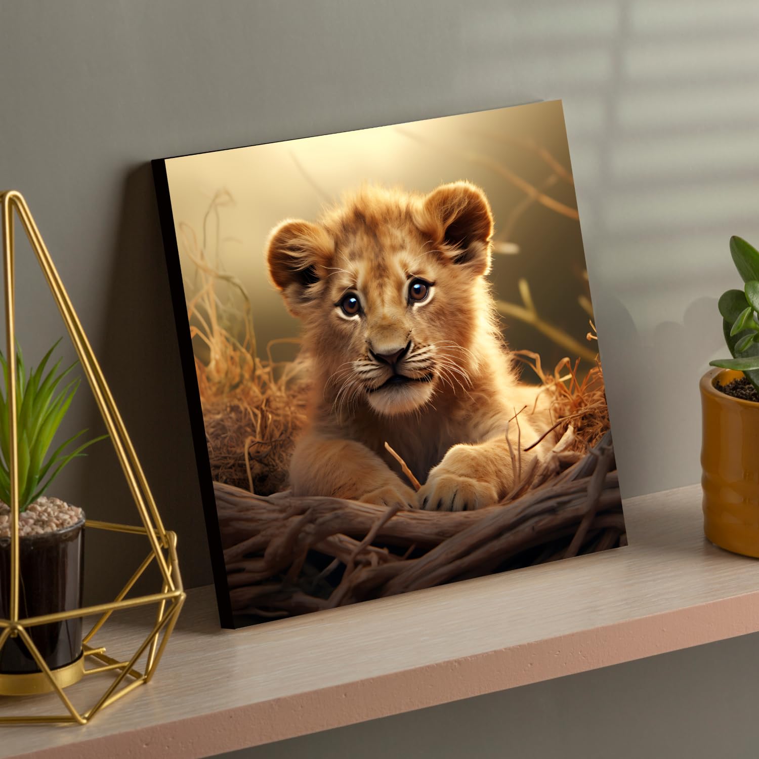 Chalk My Theme Cute Cub Wood Print Wall Art, Lion Painting, Lion Abstract Painting, Lion Painting For Wall Big Size, Lion Painti