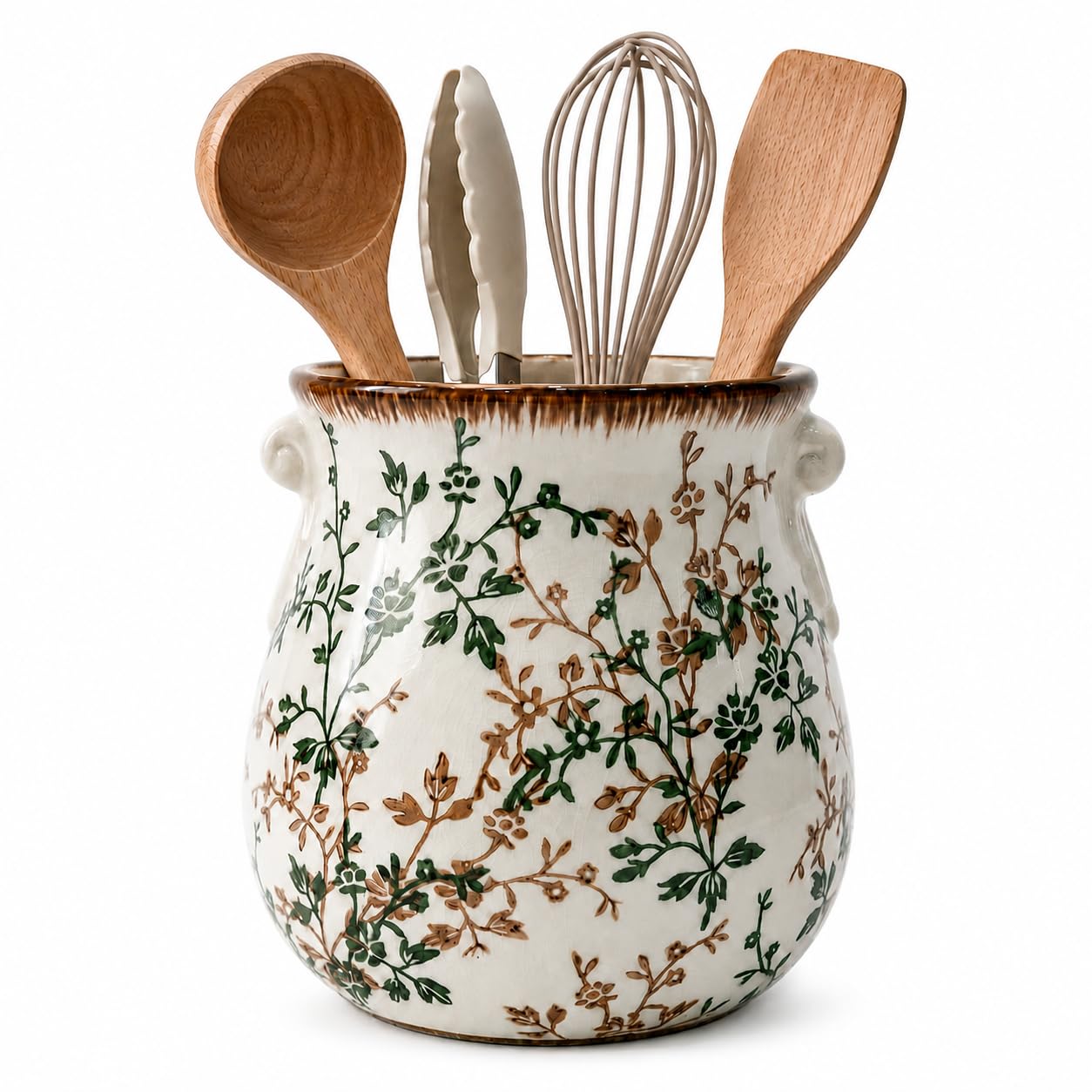 CozNido Vintage Ceramic Utensil Holder Floral Crock 6.6 Inch