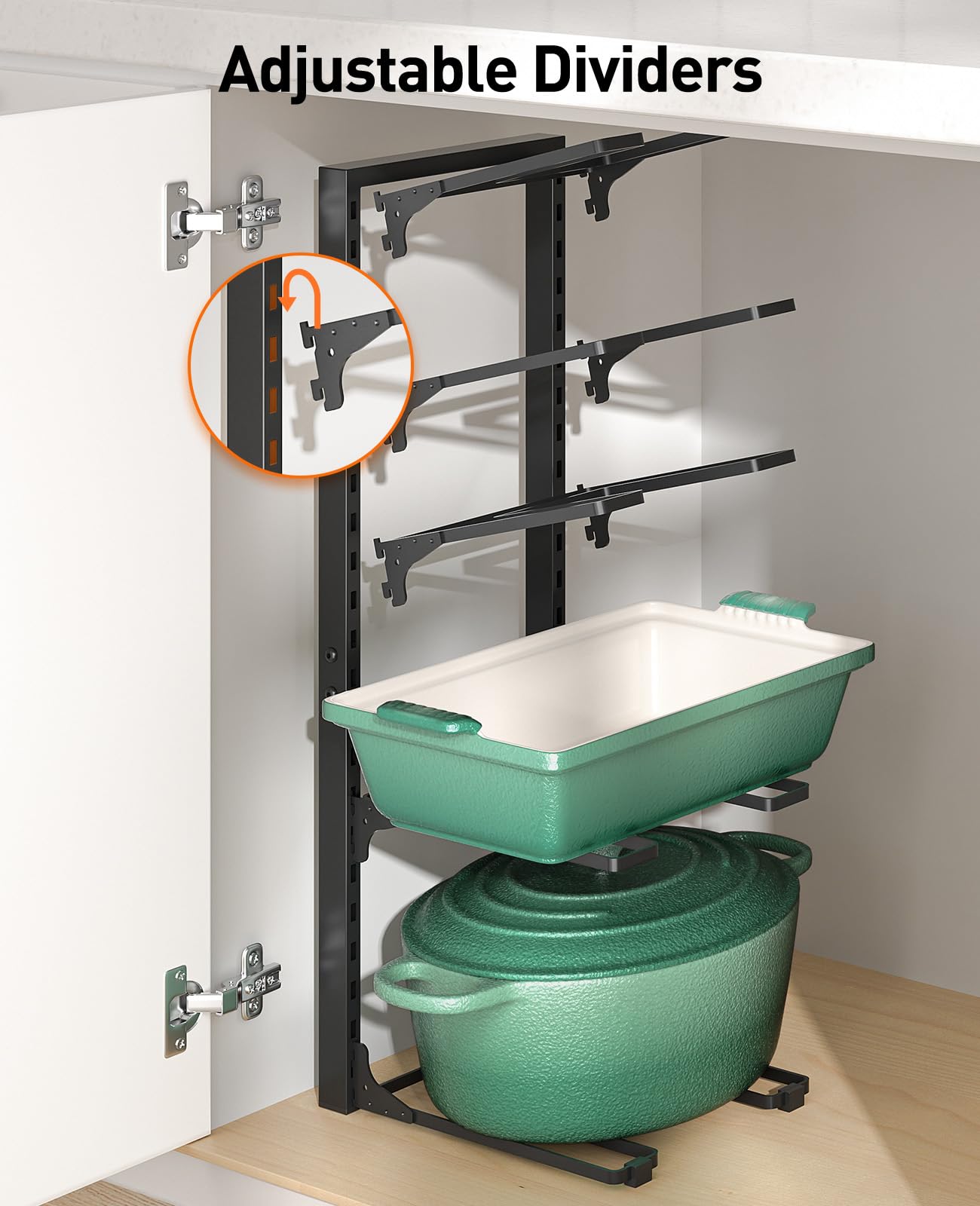 ORDORA 10-Tier Pots and Pans Organizer under Cabinet, Kitchen Cabinet Organizers and Storage, Heavy Duty Pots and Pan Storage Ra