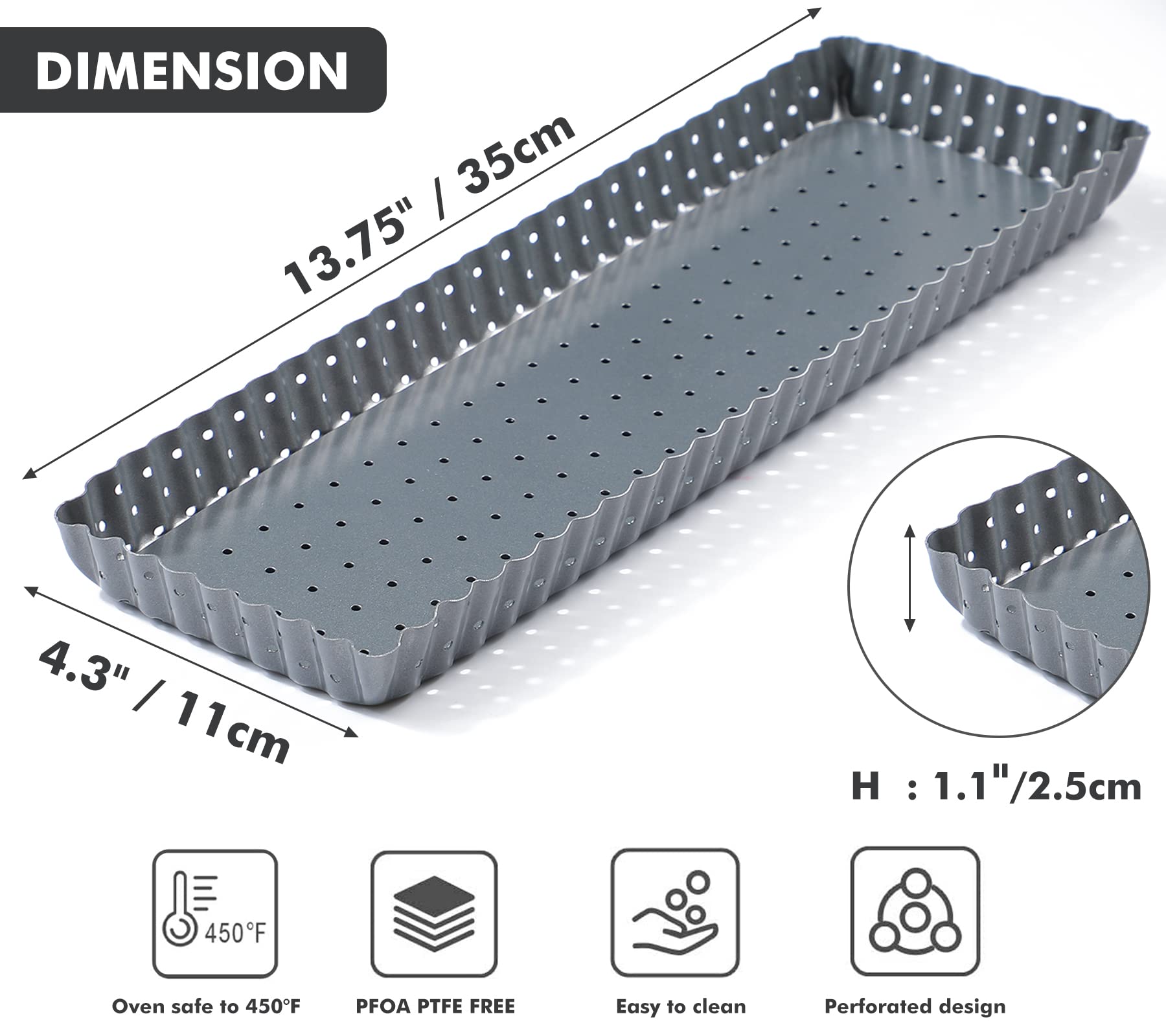 Webake Tart Pan With Removable Bottom, 14 Inch Rectangle Quiche Pan Perforated Tart Tin Nonstick Crispy Baking Tray For Fluted P