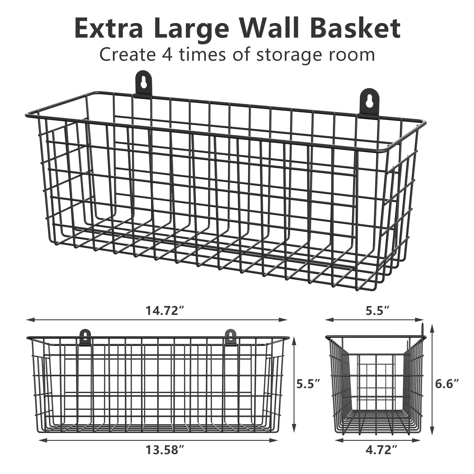MaraFansie Extra Large Hanging Wall Basket 4-Pack Wall Mounted Wire Basket Cabinet Storage Bin Organizer Wall Shelves Farmhouse Decor for Home Kitchen Bathroom  Black