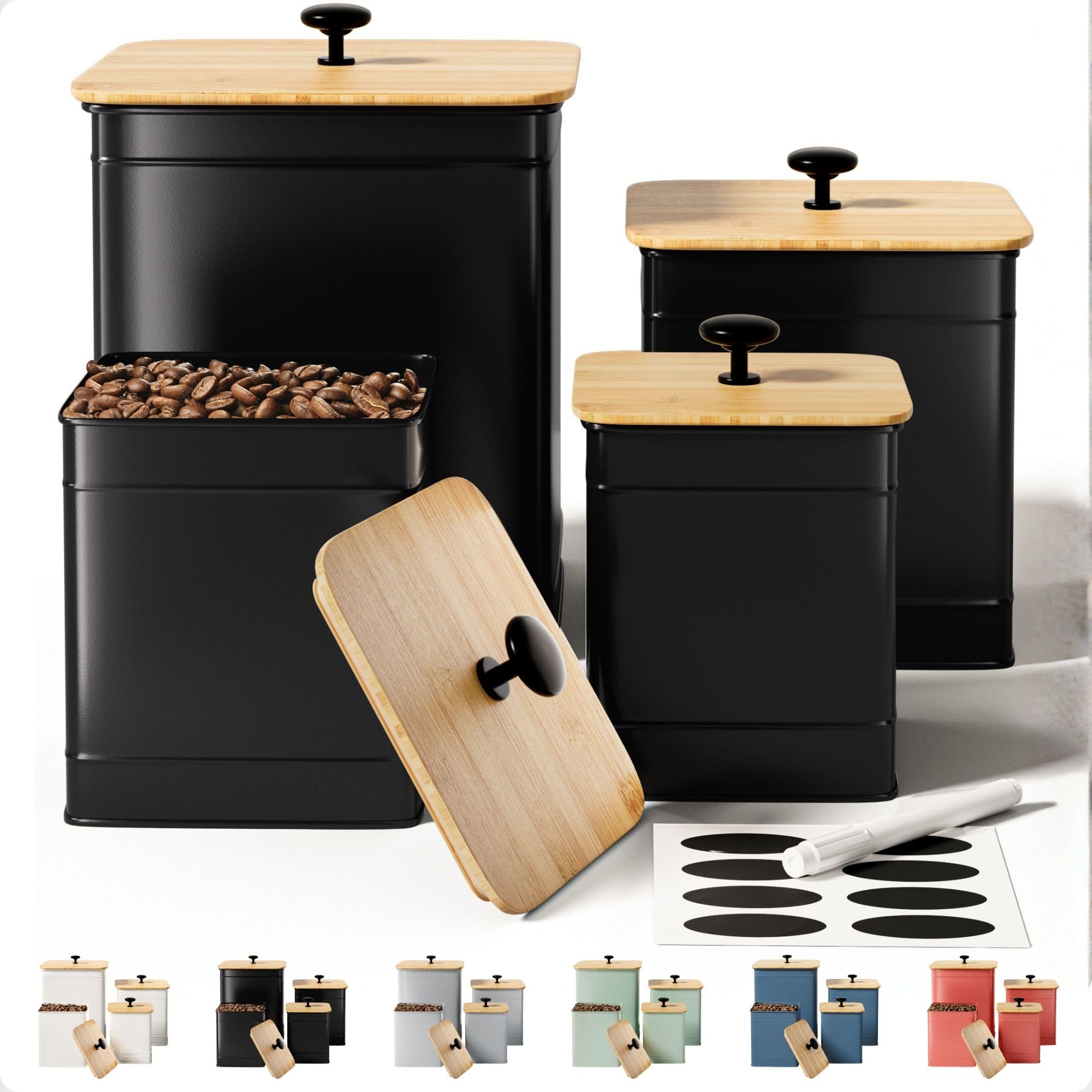Kitchen Canisters for Countertop Set of 4 with Customizable Chalkboard Labels & Marker Pen - Big Iron Kitchen Canisters with Air