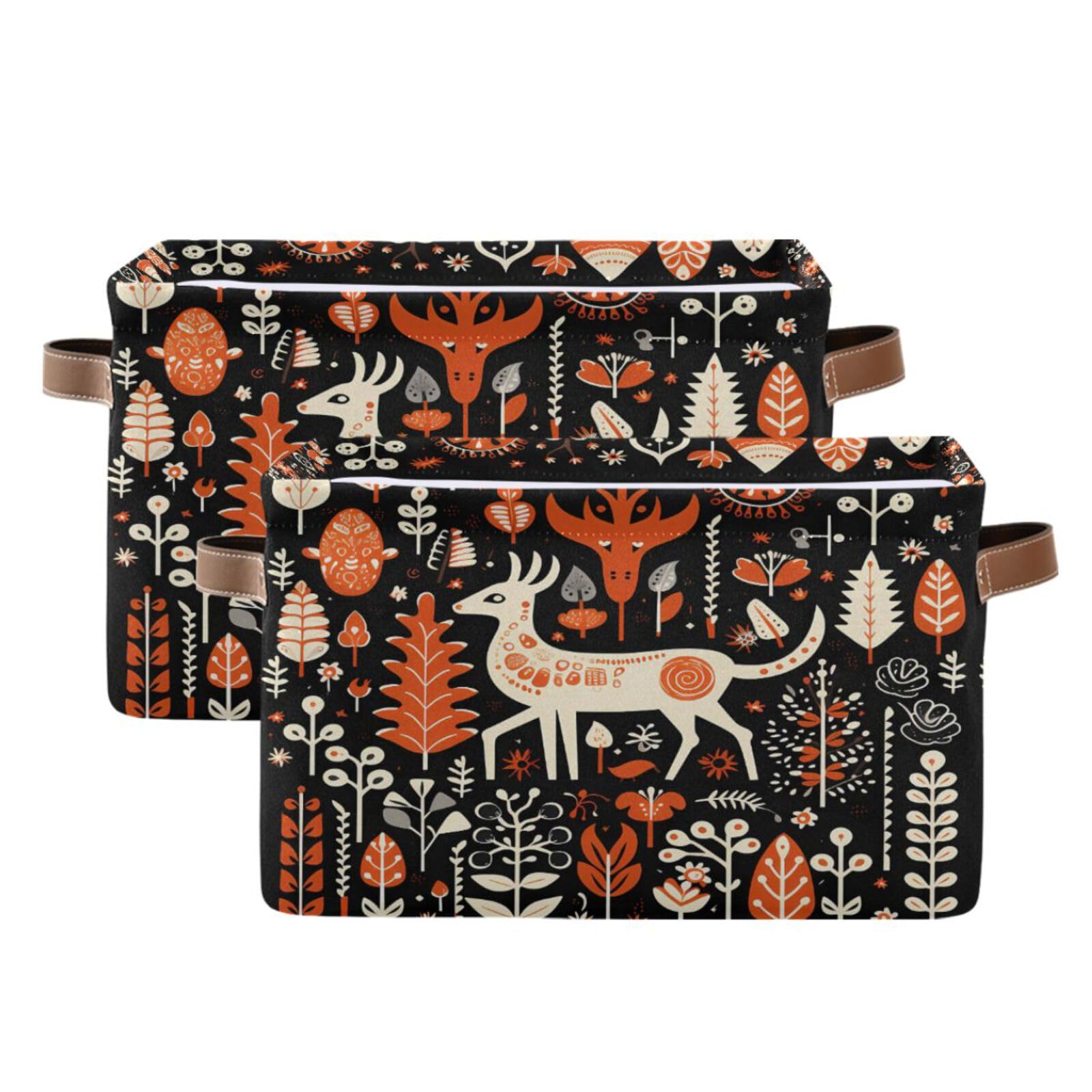 Alaza Orange Tree Deer Merry Christmas Foldable Storage Box Storage Basket Organizer Bins With Handles For Shelf Closet Living R