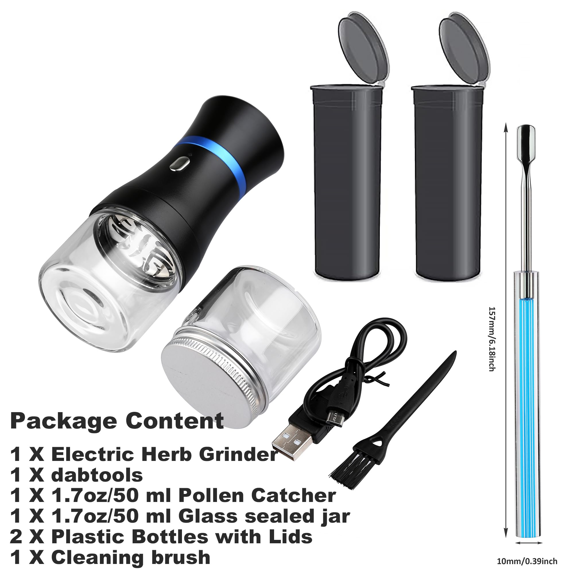 Spacenight Electric Herb Grinder Compact For Flower Buds, Usb-Rechargeable, 2Pcs 1.7Oz Glass Herb Chamber - Ideal For Everyday C
