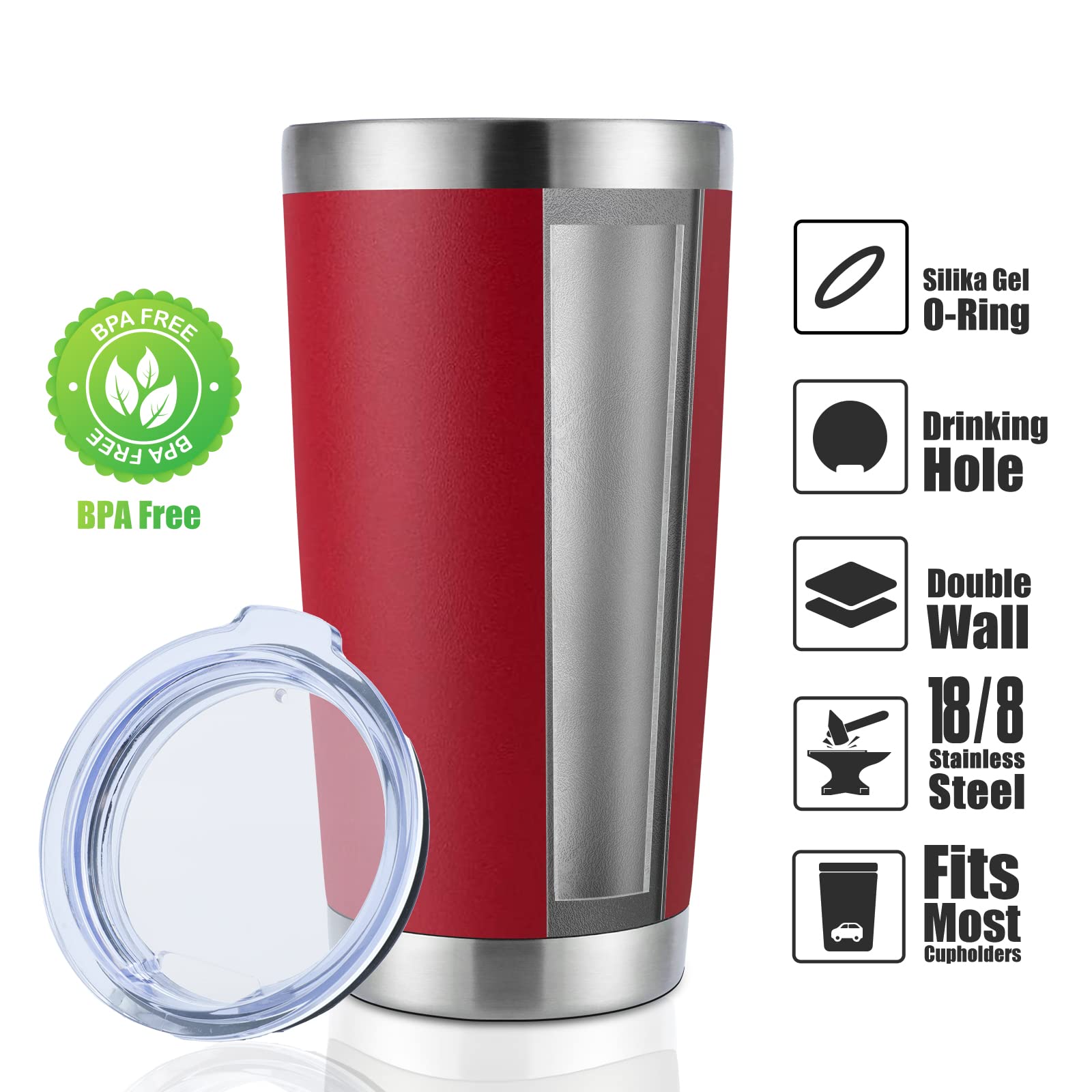 Domicare 20Oz Stainless Steel Tumbler Bulk With Lid, Double Wall Vacuum Insulated Travel Mug, Powder Coated Coffee Cup (Powder R