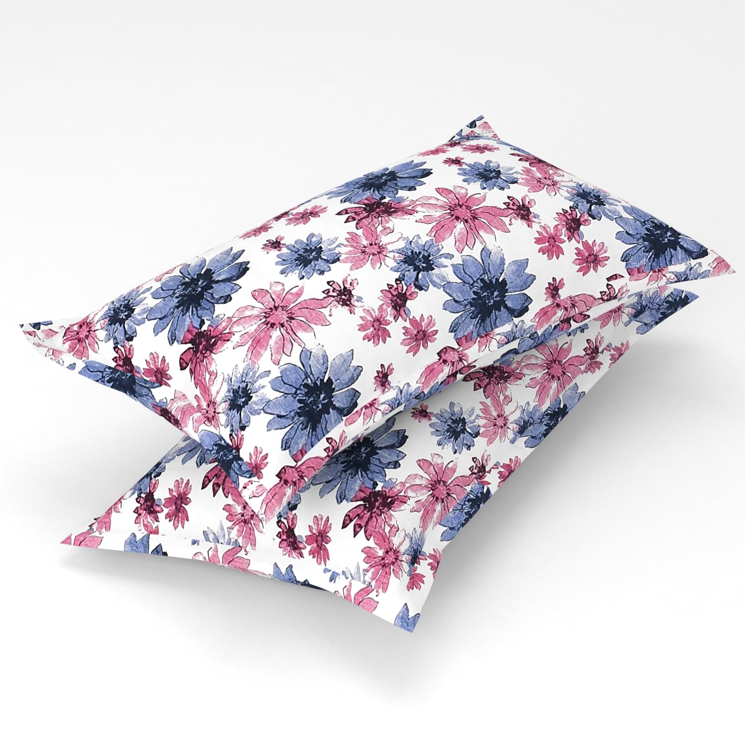 Homefab India 2 Piece Printed Glace Cotton Pillow Covers - Pink, Blue, Floral