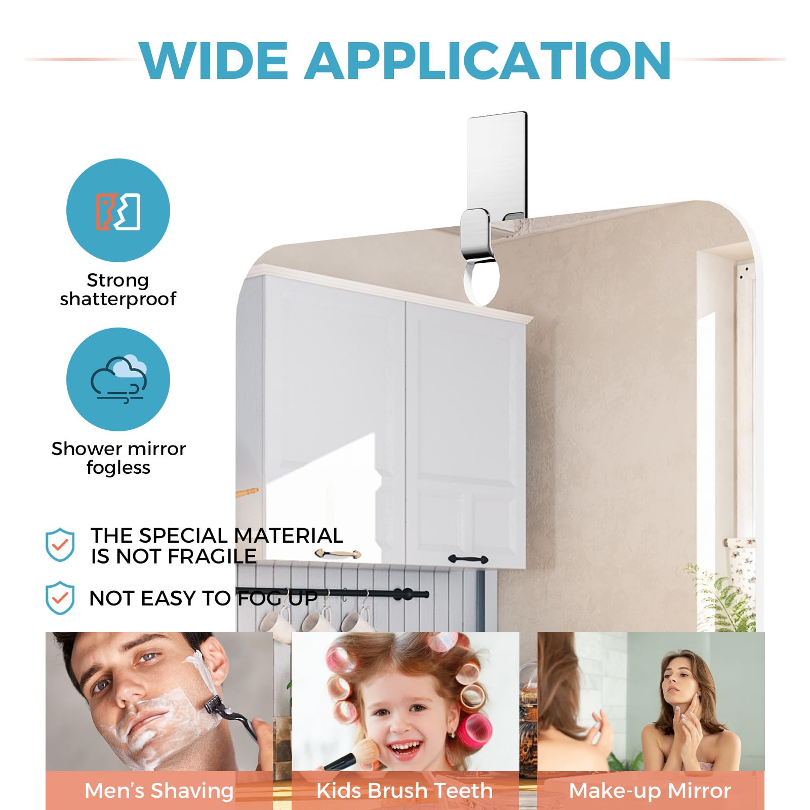 Leaocaao Shower Mirror Fogless, 7.8In X 9.8In Fogless Mirror For Shower, Shower Mirror Fogless For Shaving With 1 Adhesive Hooks