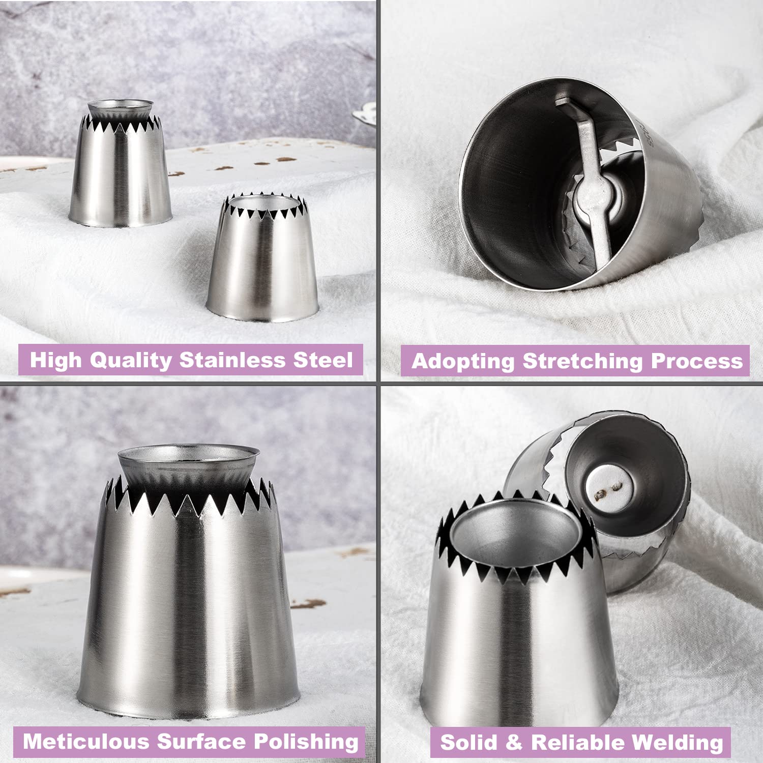 Suuker Large Piping Tips Set,Sultan Ring Baking Mold Icing Nozzle Stainless Steel Icing Piping Nozzles Cake Decorating Supplies